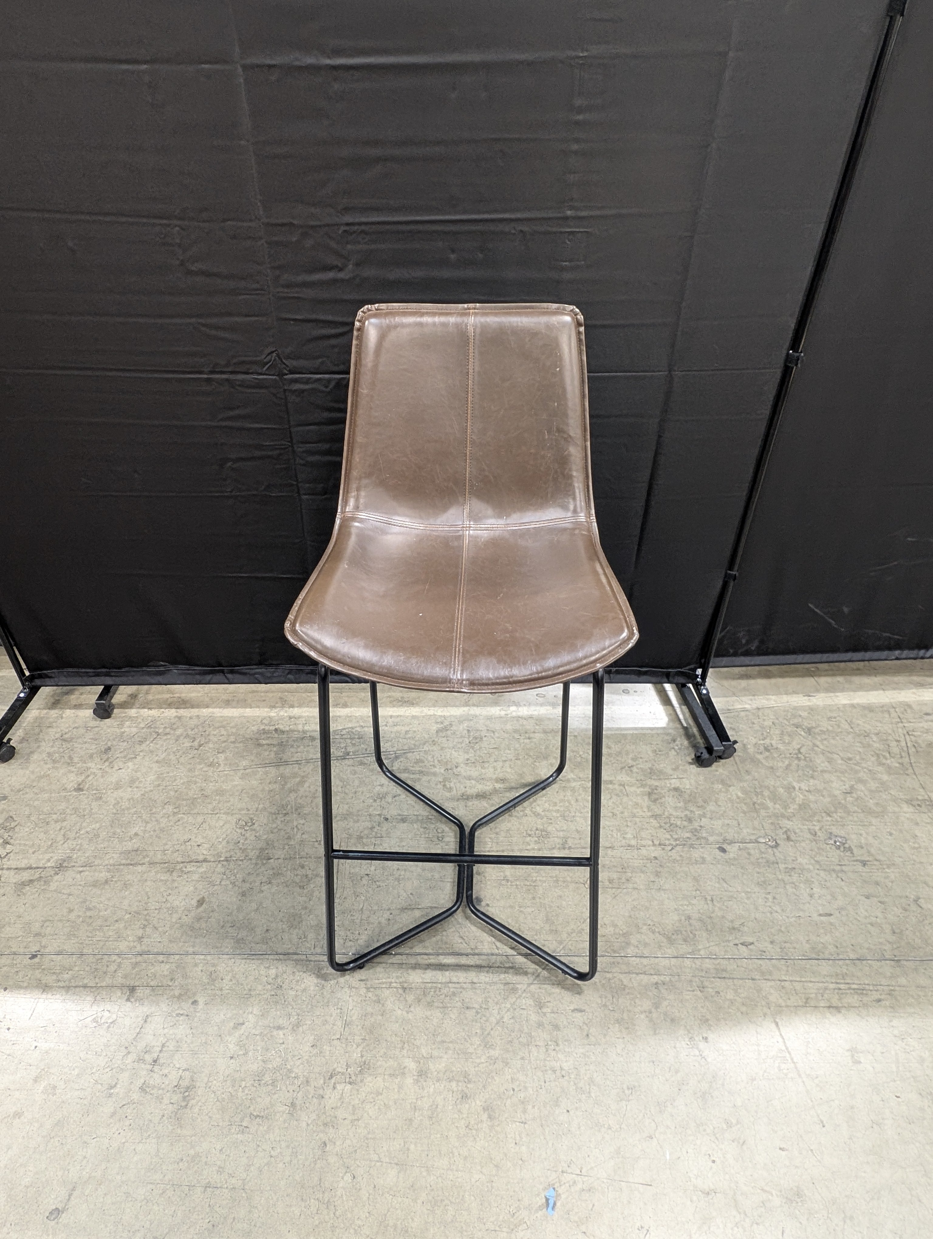 Modern Brown Upholstered Bar Stool with Black Metal Base
