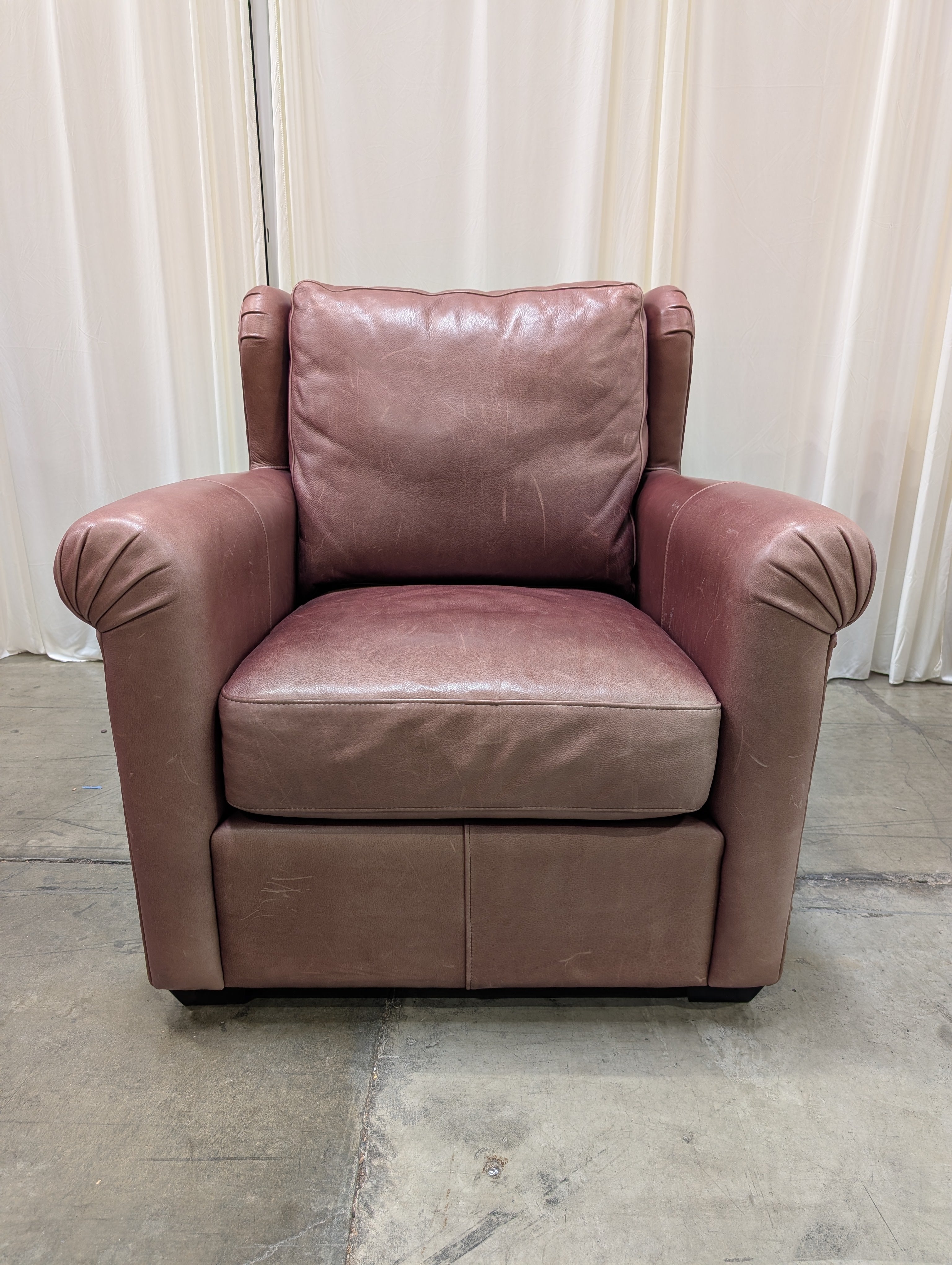 Burgundy Legacy Leather Wingback Armchair with Nailhead Trim