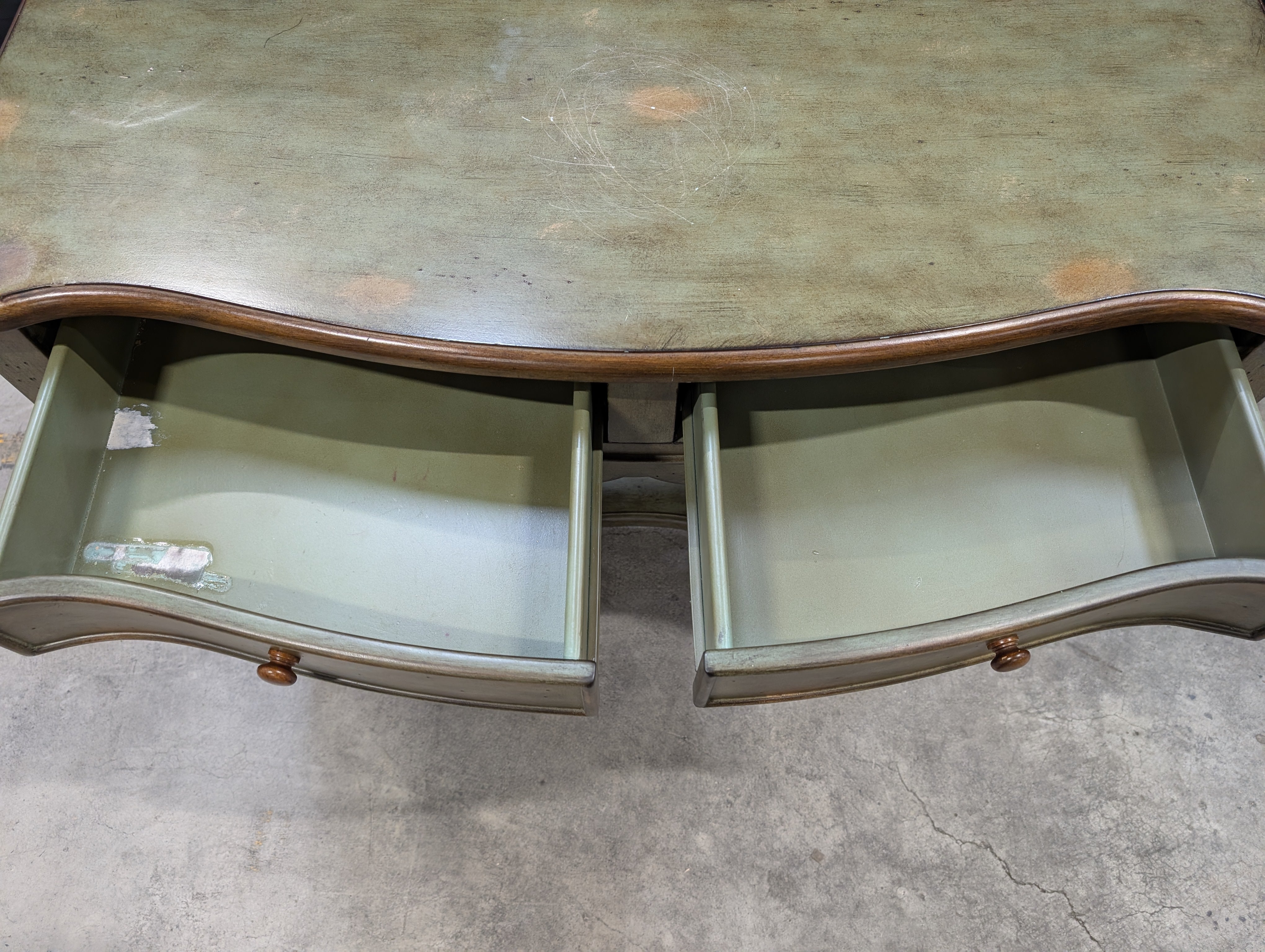 Distressed Green Wood Console Table with Single Drawer