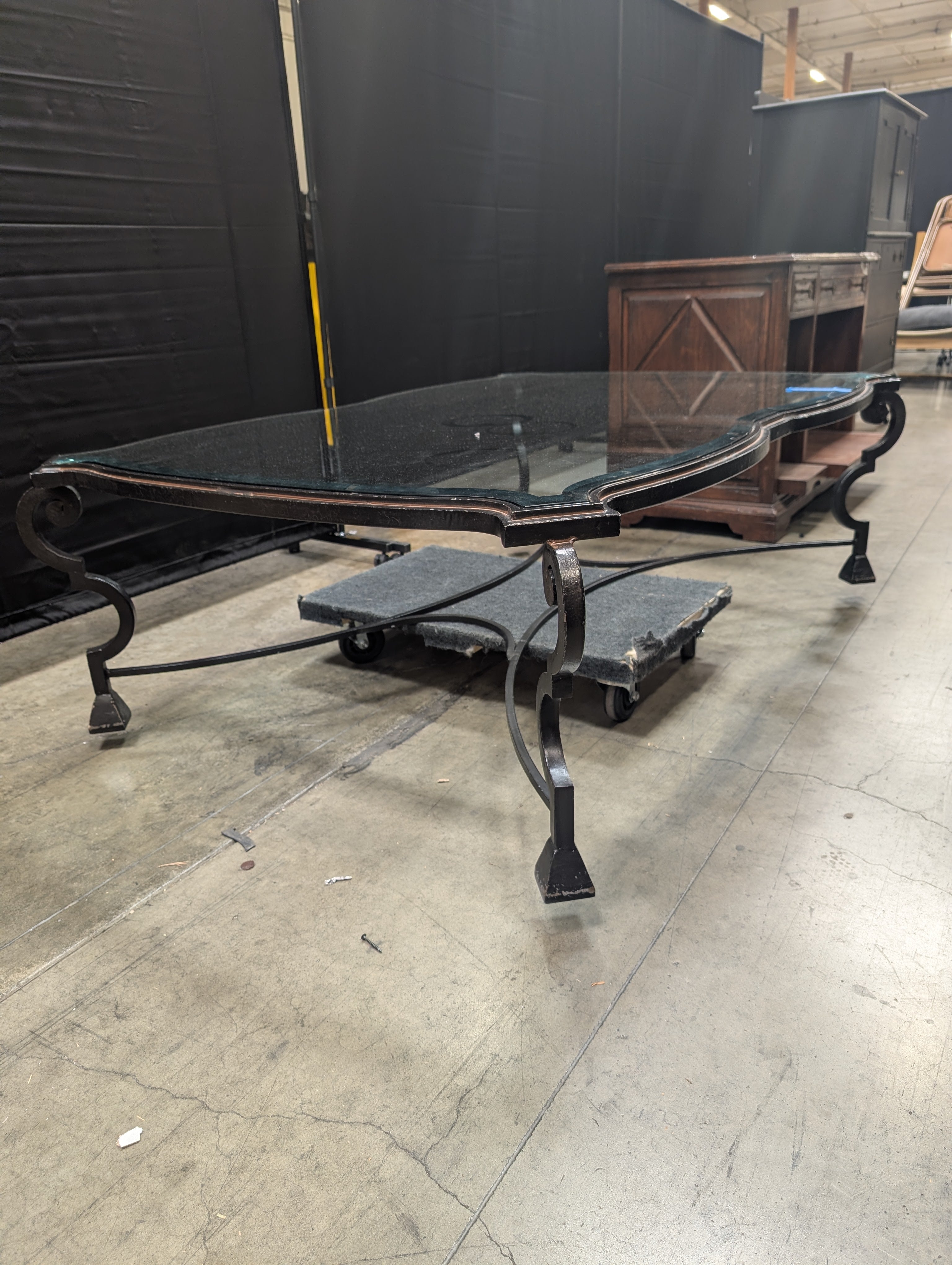 Decorative Glass Top Coffee Table with Scrolled Metal Base