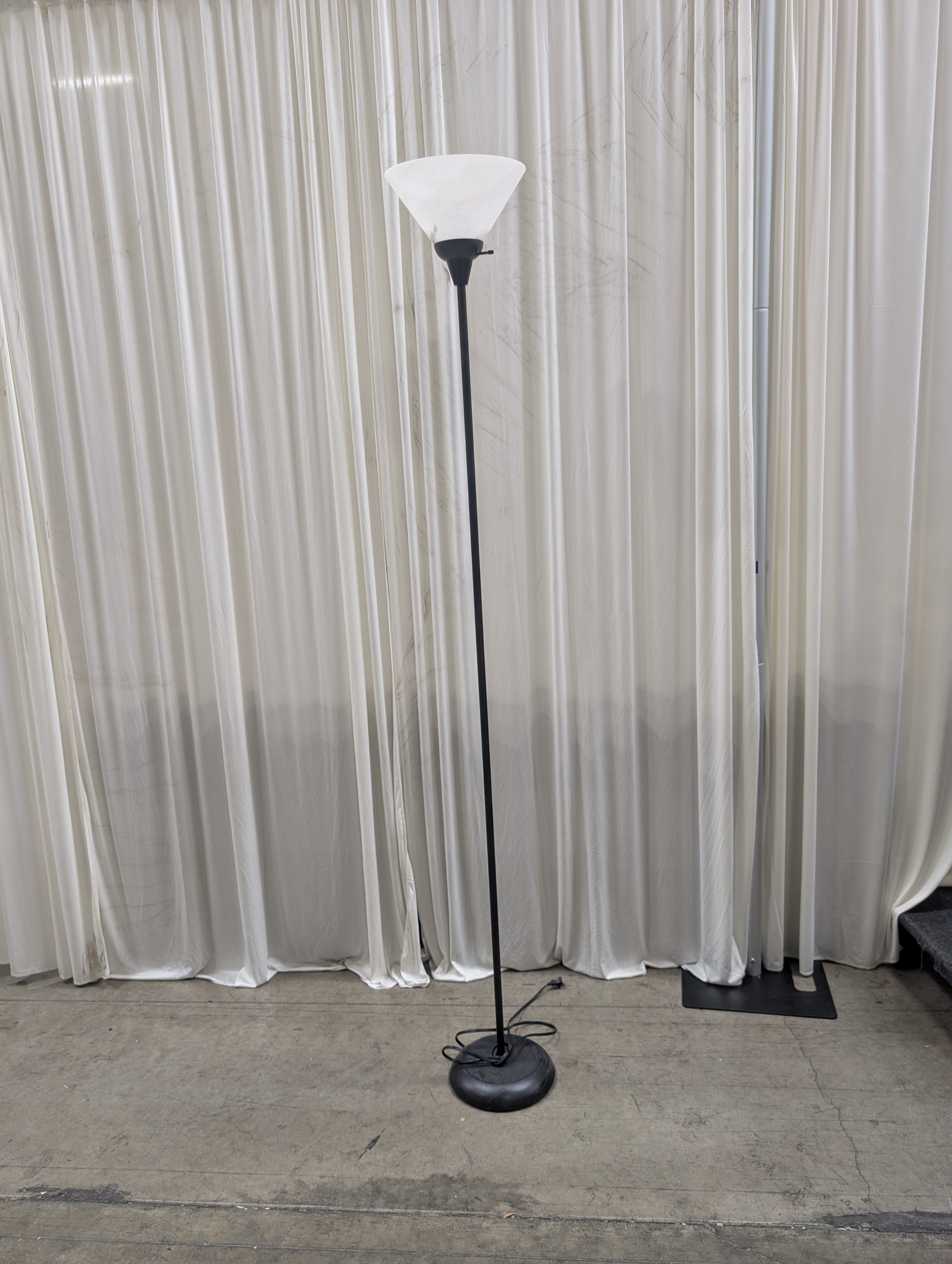 Black Metal Floor Lamp with White Glass Shade