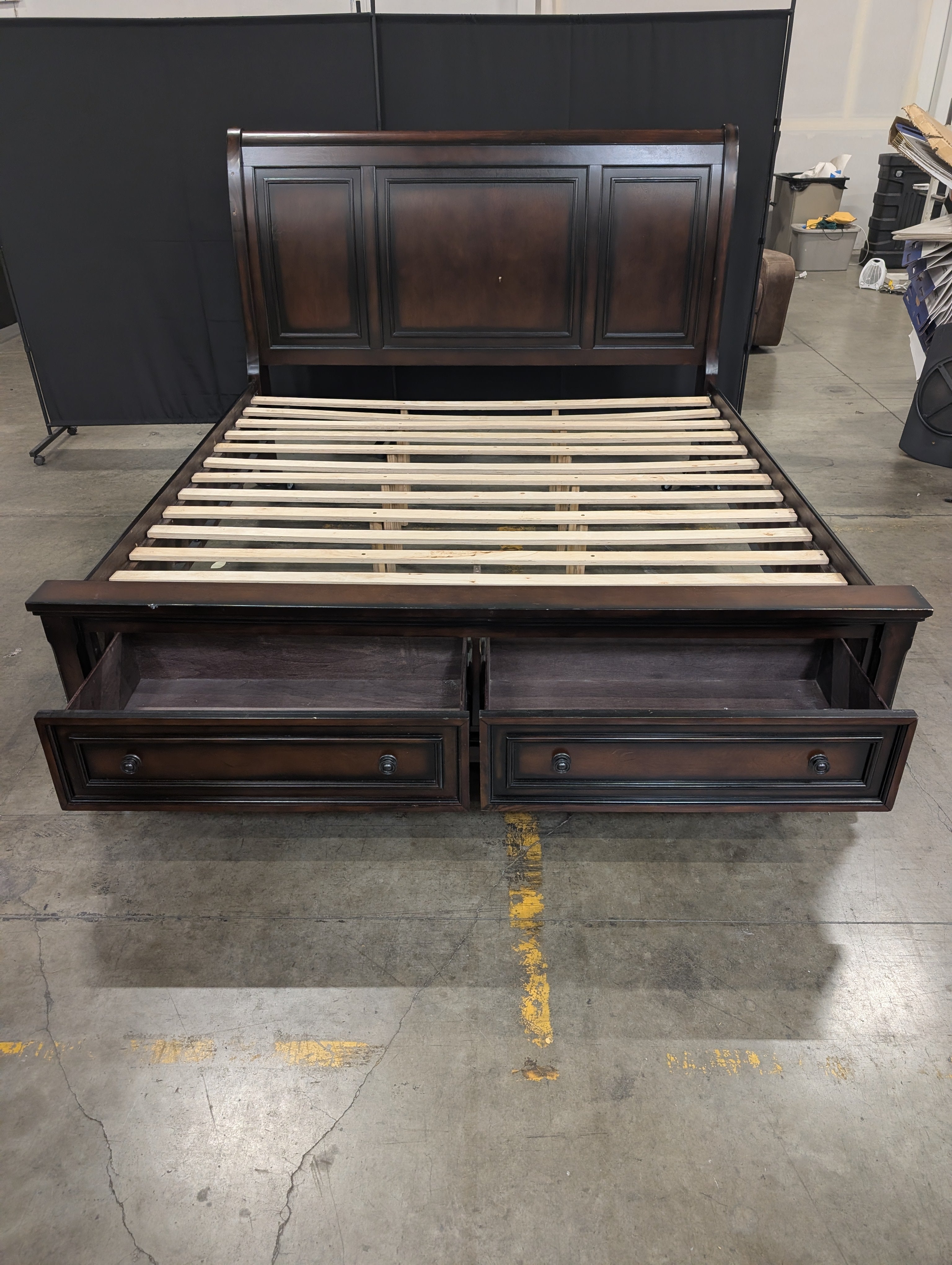 Dark Wood Sleigh Bed Frame with Storage
