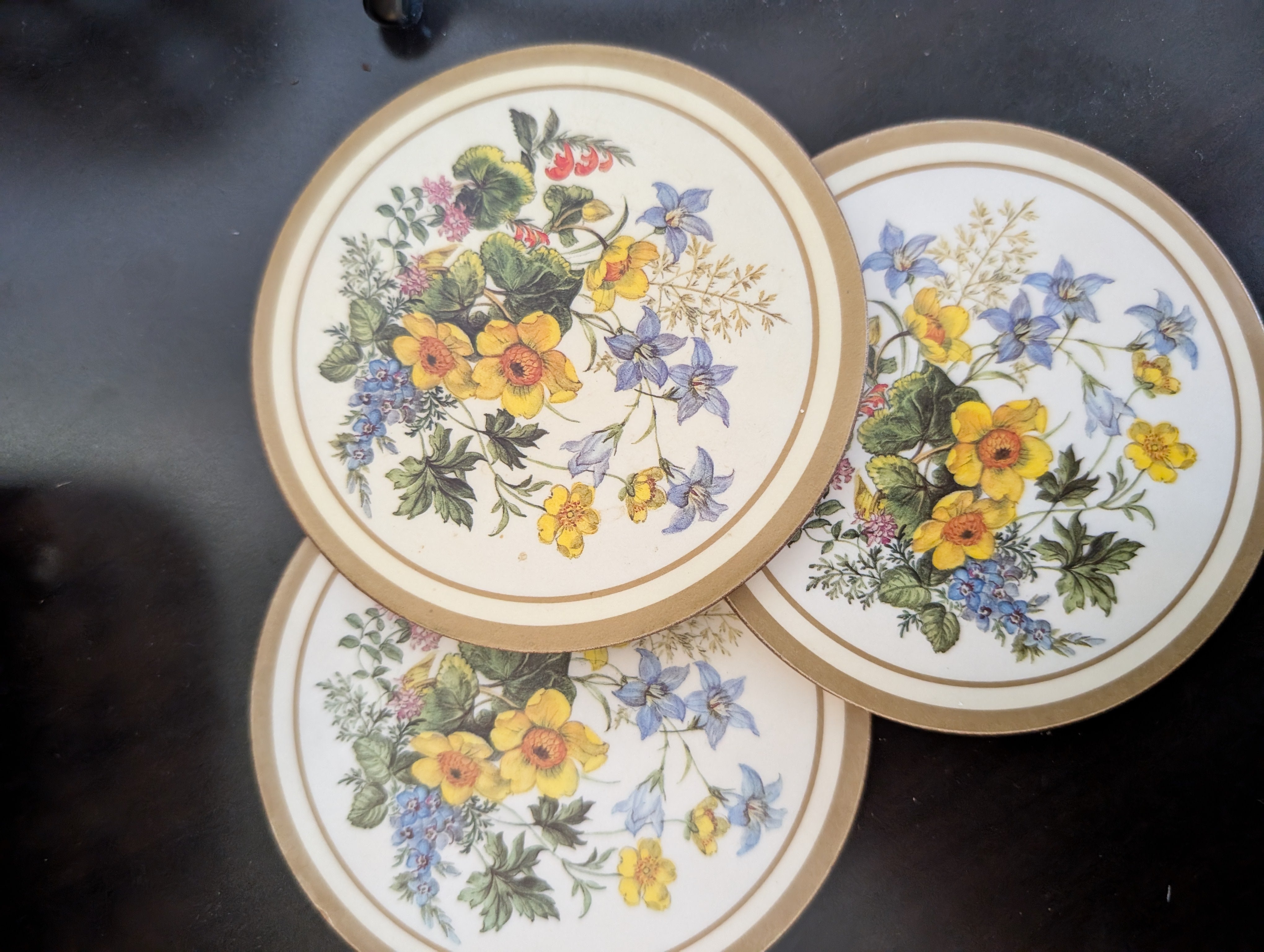 Assorted Vintage Style Coasters with Woven Storage Basket