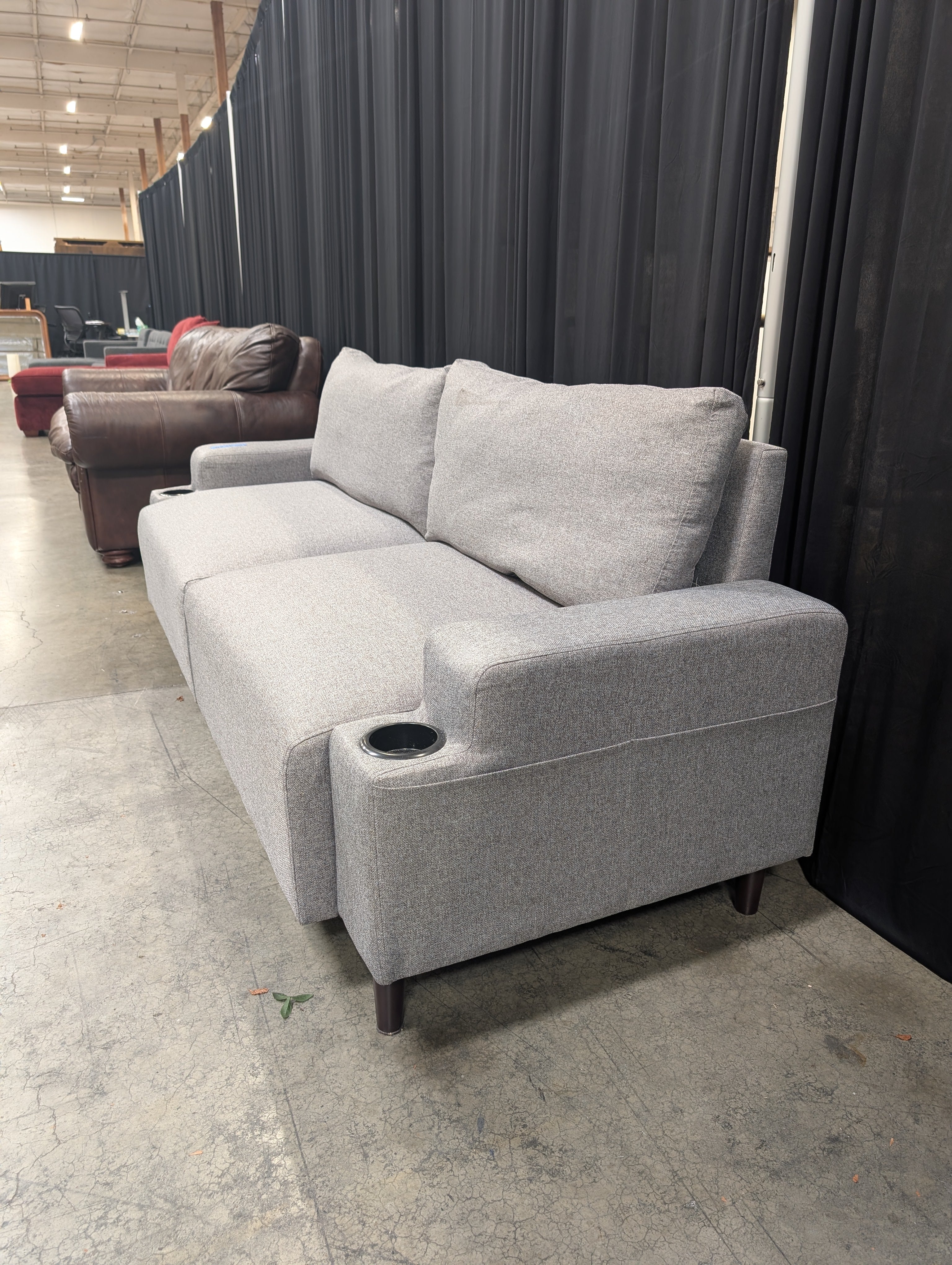 Grey Fabric Modular Couch with Cupholder