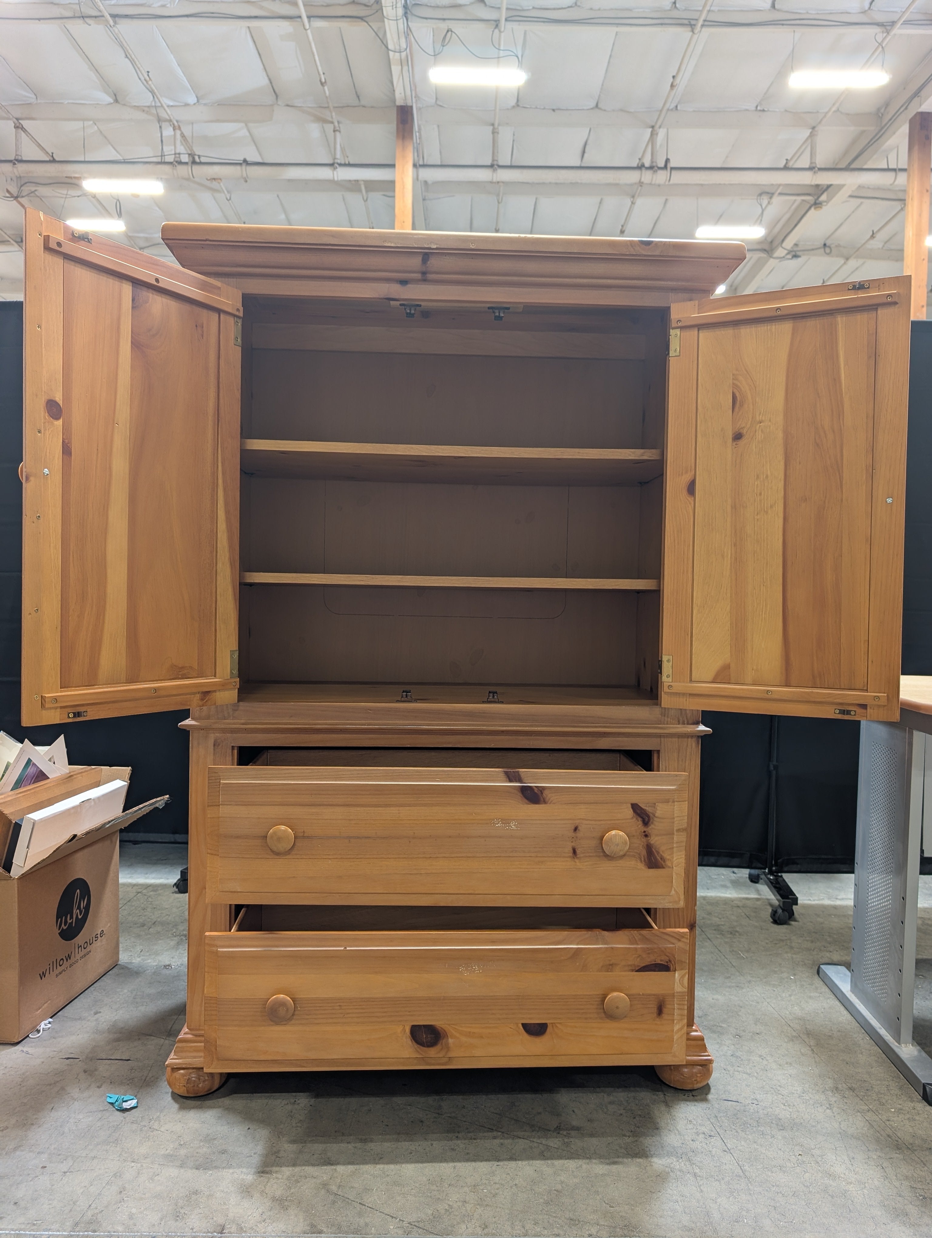 Rustic BROYHILL Pine Two-Door Armoire with Crown Molding