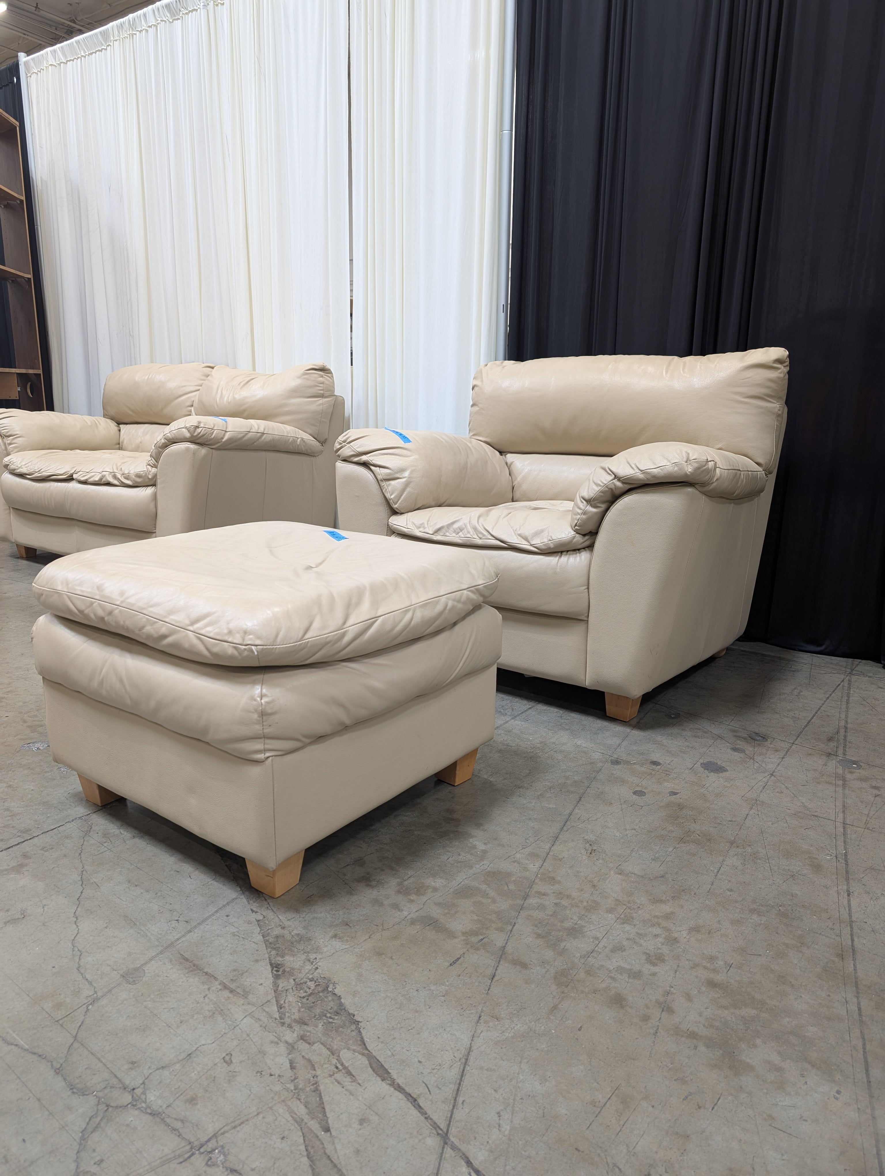 Plush Cream Armchair with Matching Ottoman