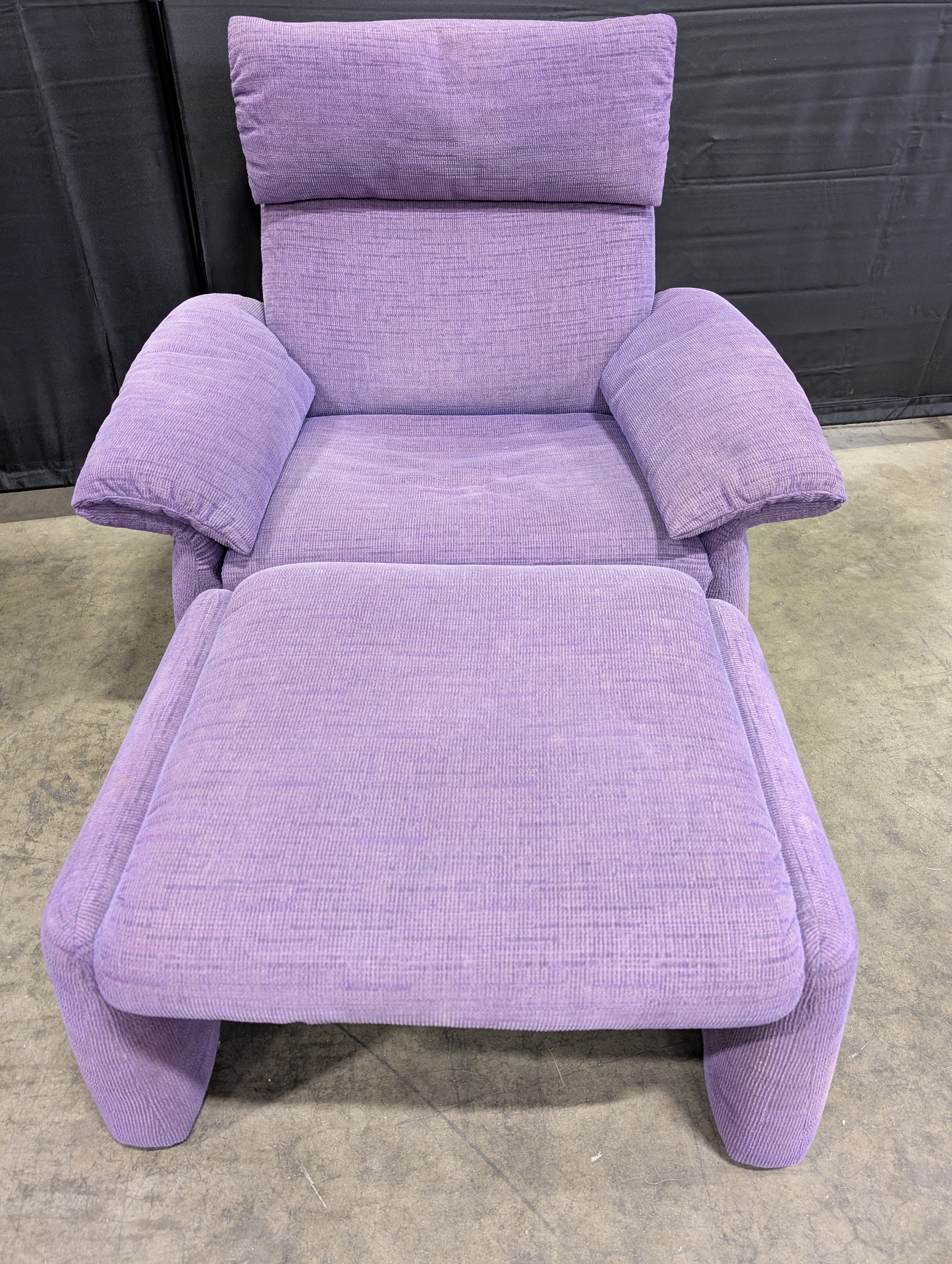 Used Purple Fabric Armchair with Matching Ottomans