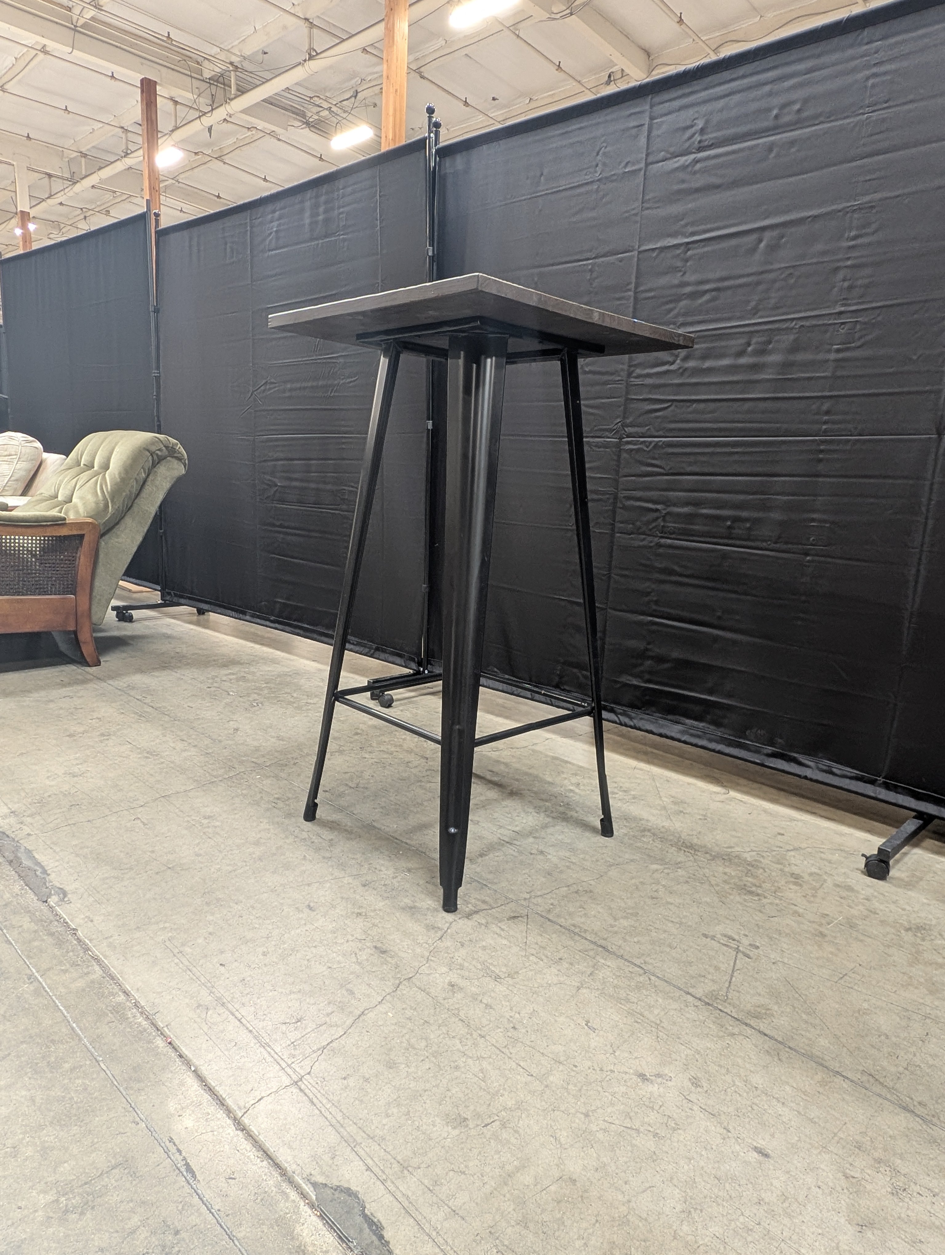 Modern Square Dark Wood Bar Height Table with Metal Base
