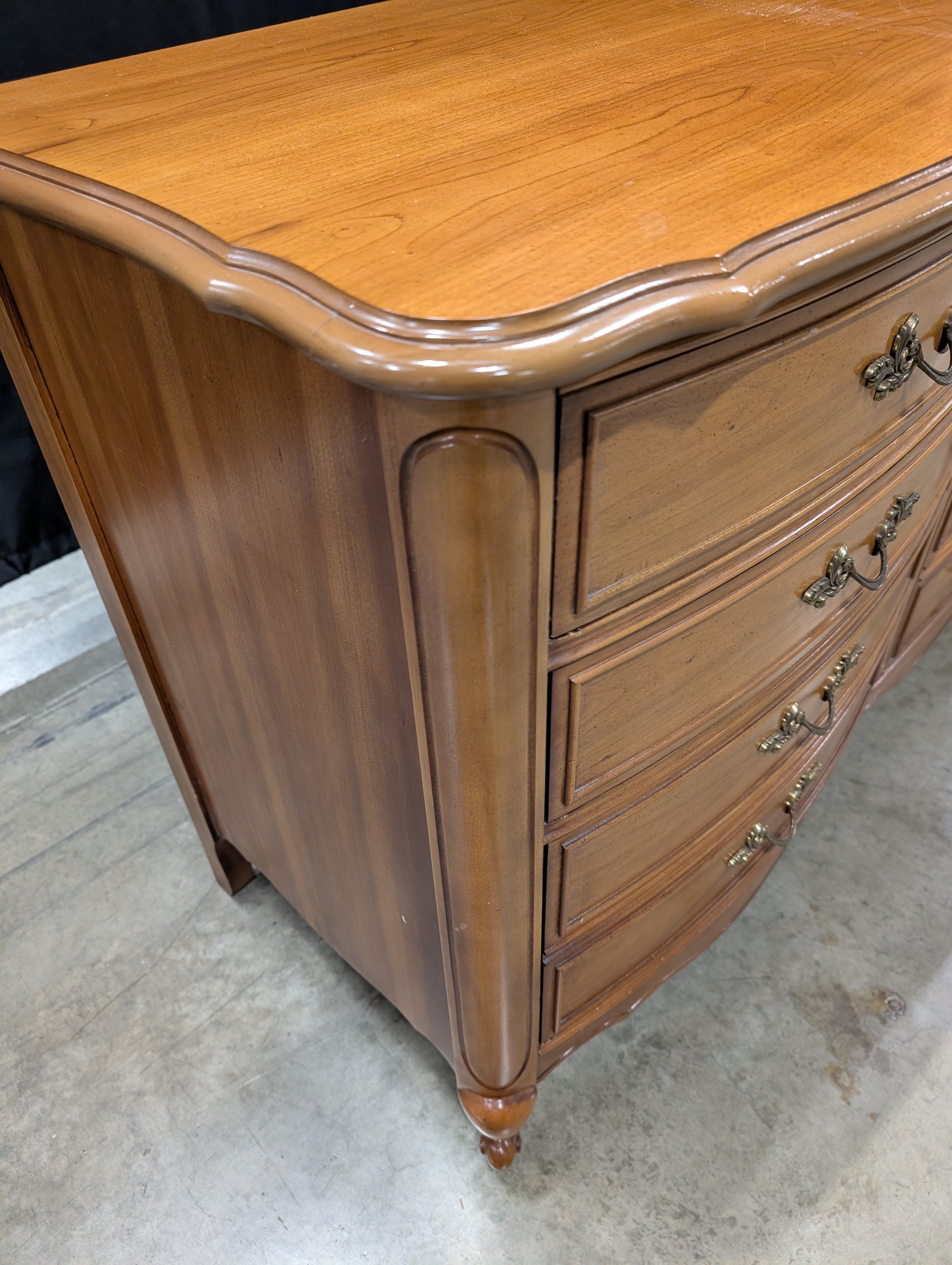 Vintage French Provincial Nine-Drawer Wood Dresser