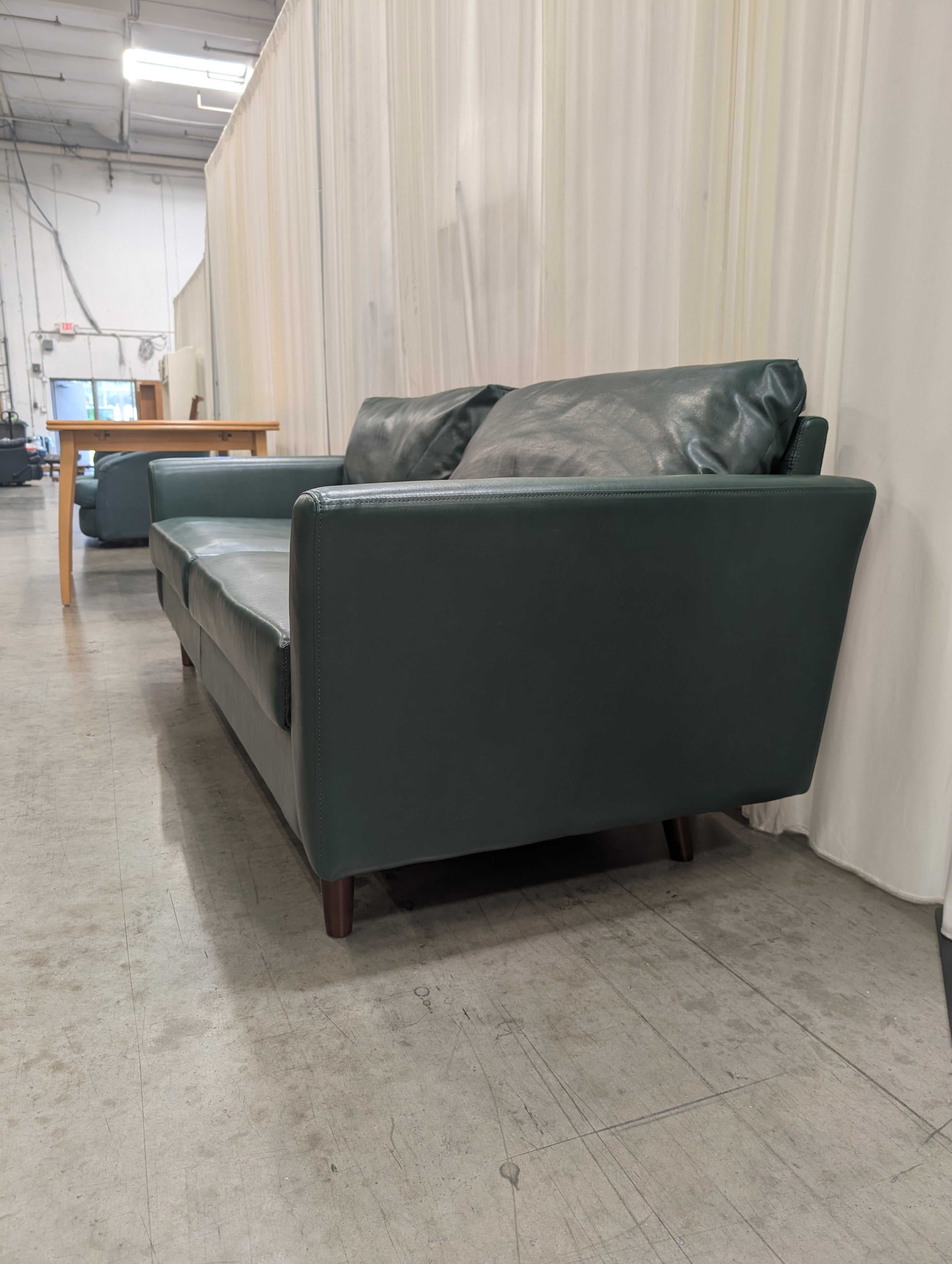 Hunter Green Mid-Century Couch in Faux Leather