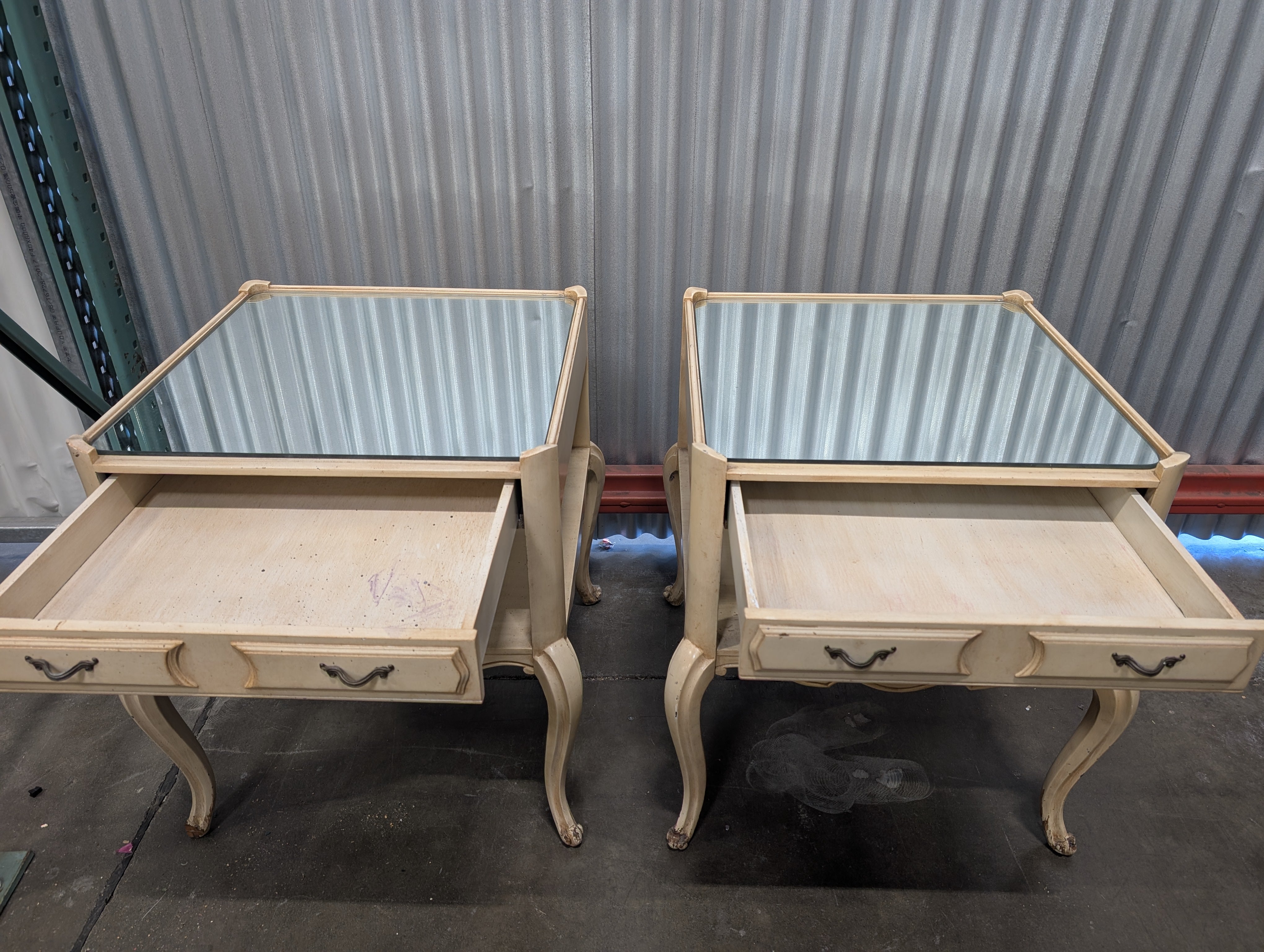 Pair of Vintage French Provincial Style Mirrored Top Side Table with Drawers