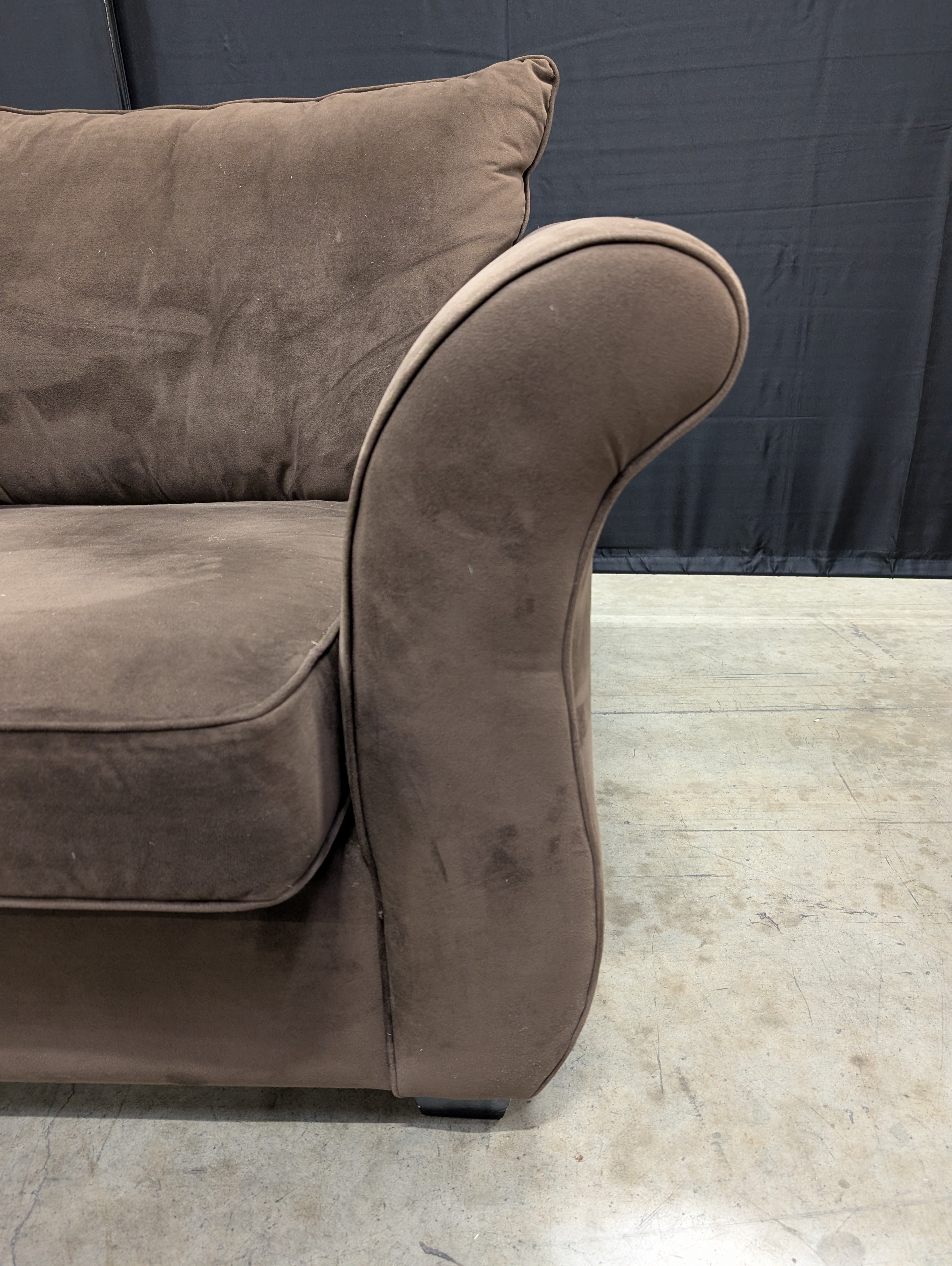 Dark Brown Fabric Rolled Armchair with ottoman