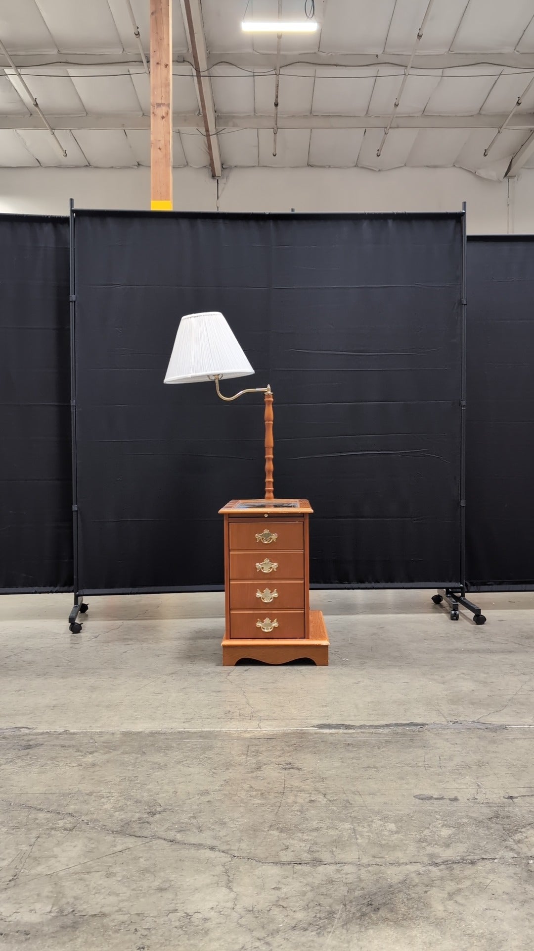 Honey Wood End Table with Integrated Lamp and Storage Cabinet