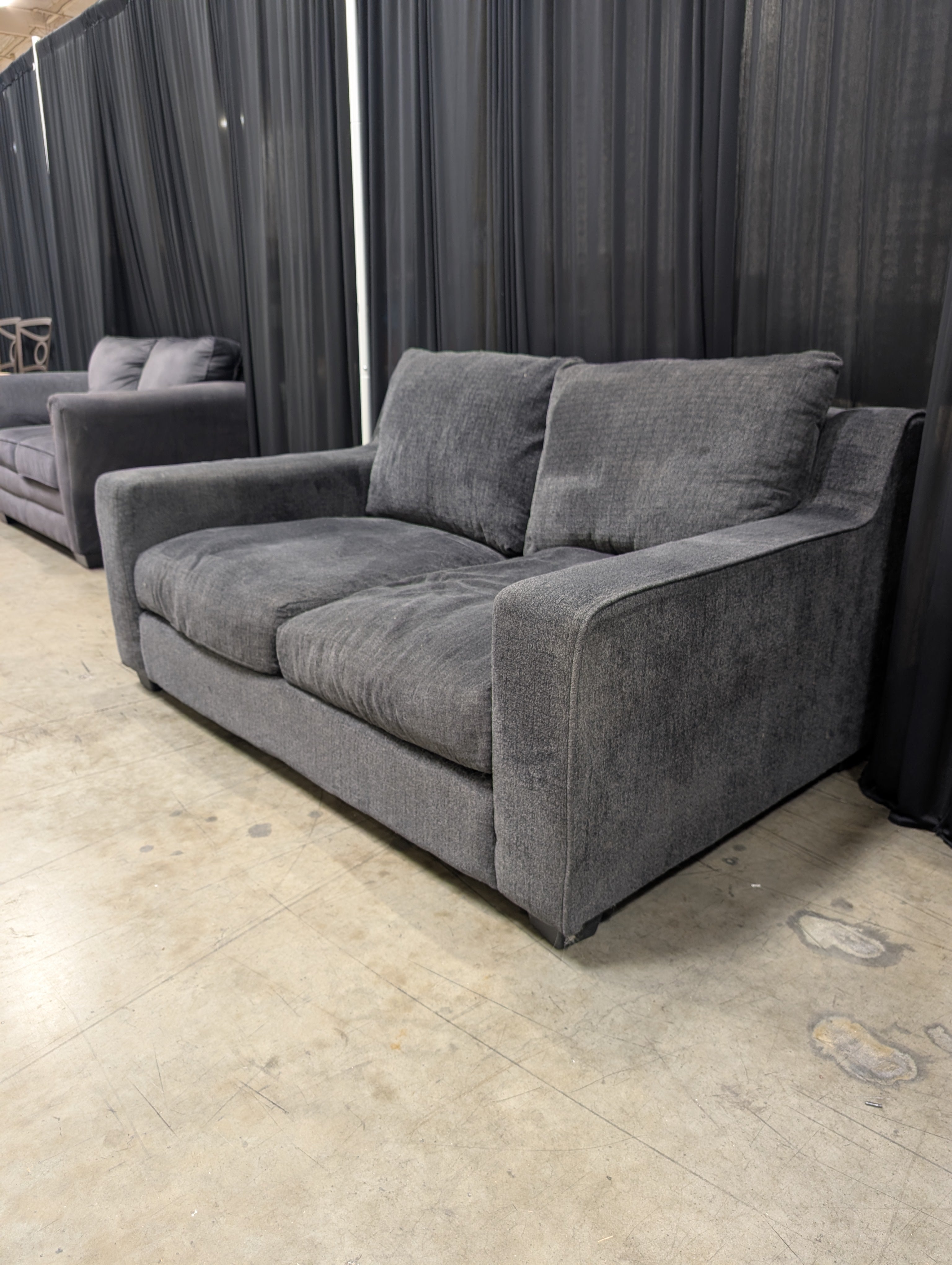 Charcoal Grey Fabric Two-Seat Loveseat