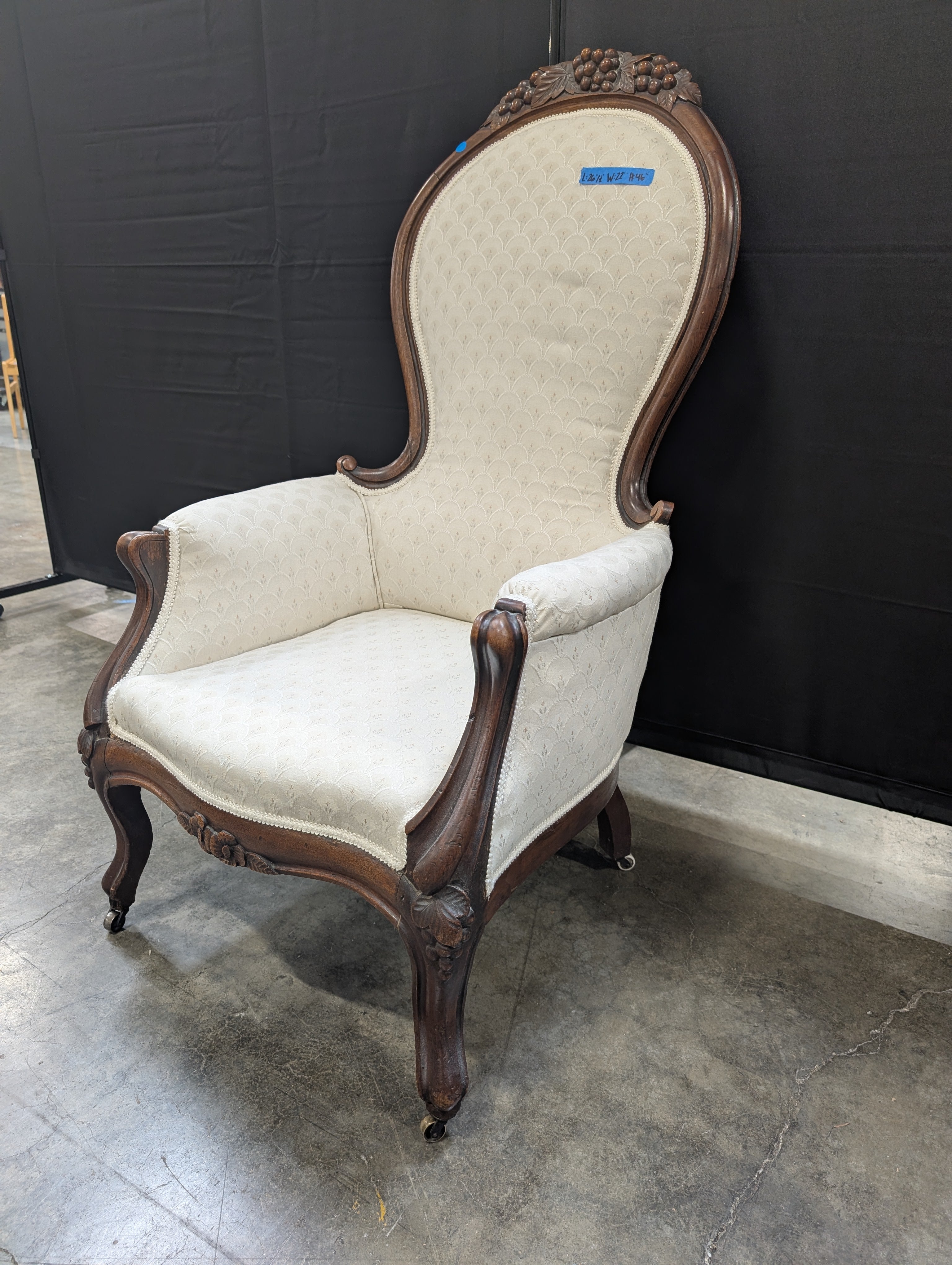 Victorian Style Carved Wood Armchair in Cream