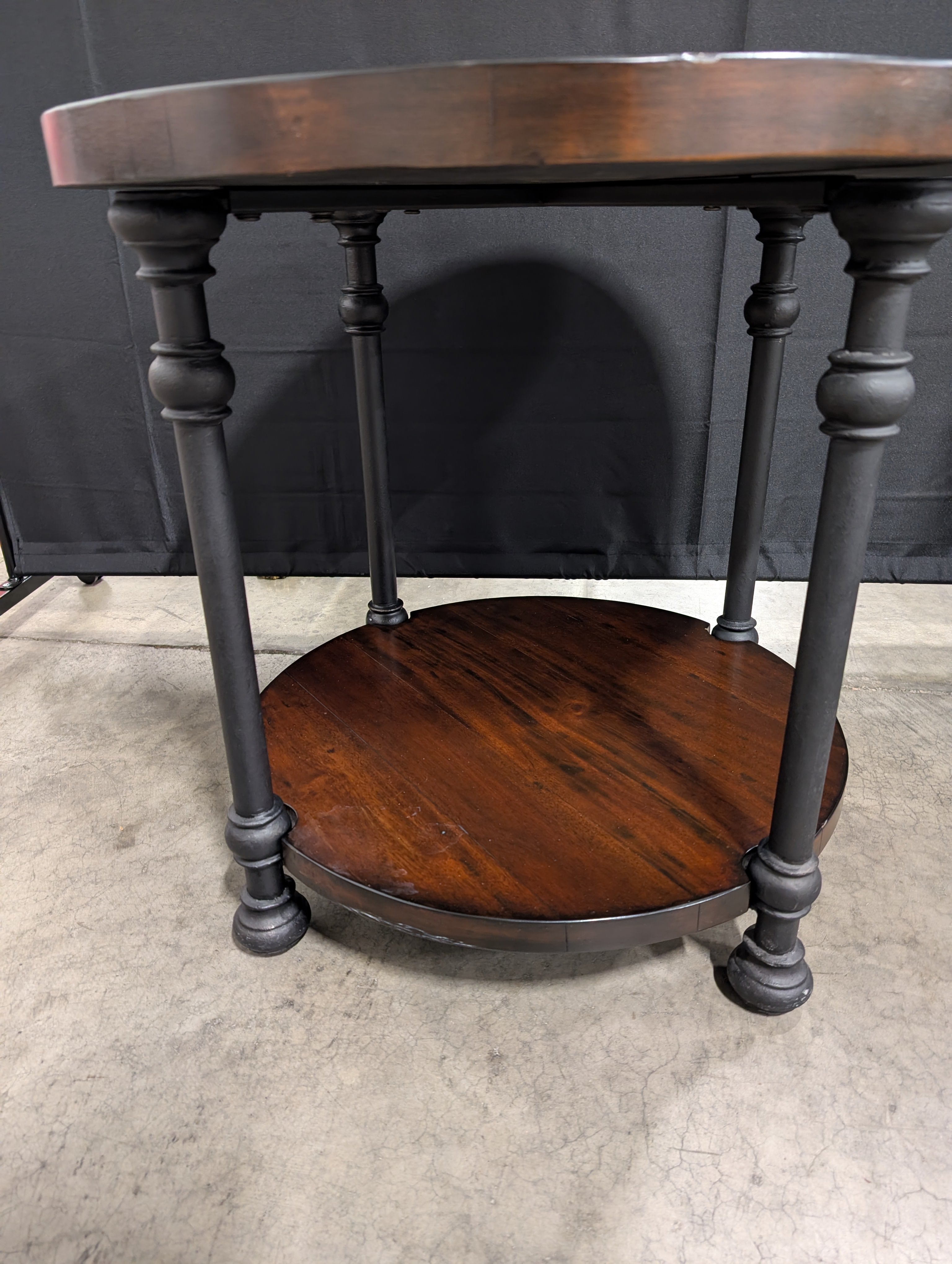 Rustic Round Two-Tiered Wood Side Table