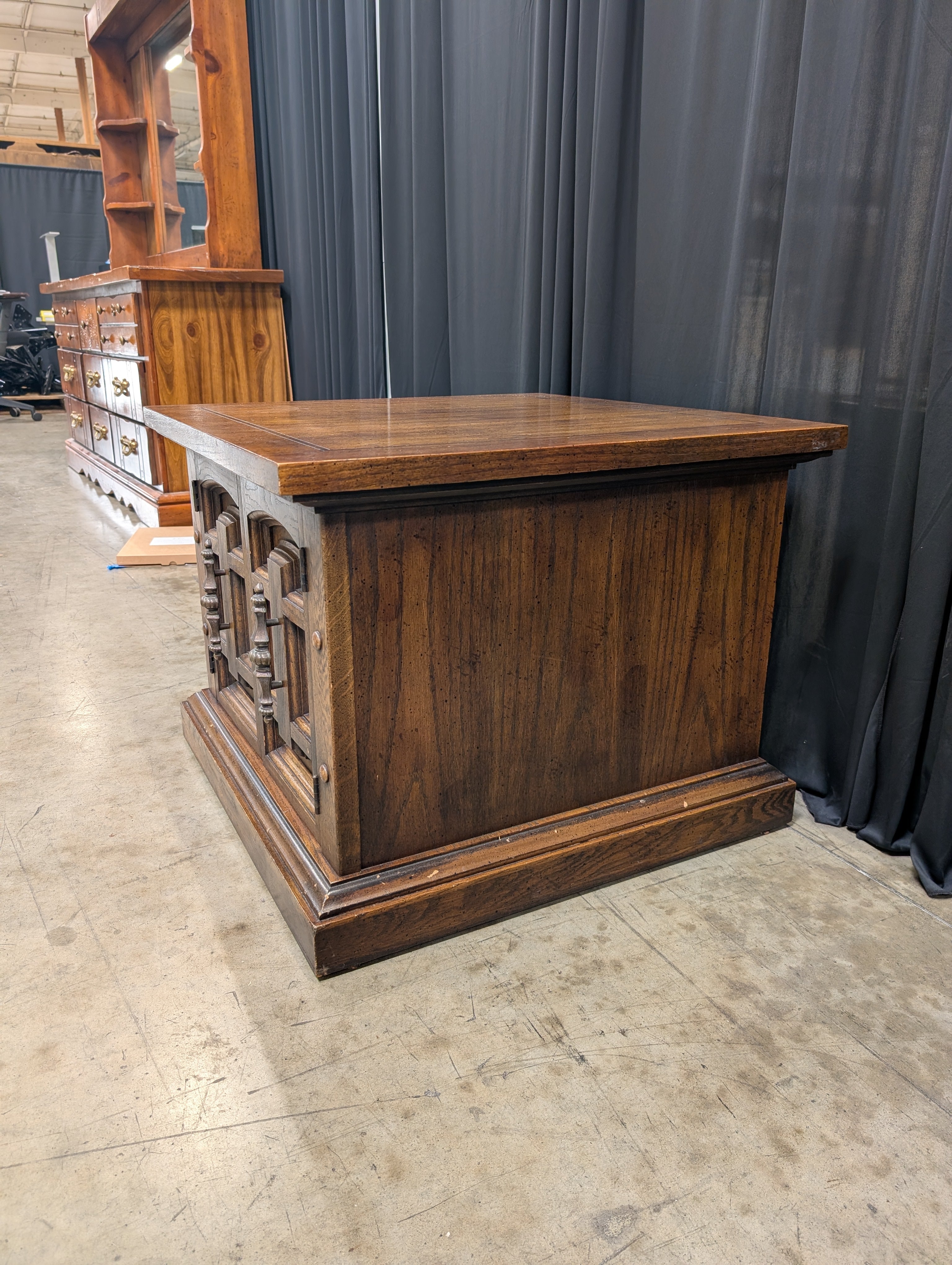 Dark Wood Ornate Panel End Table