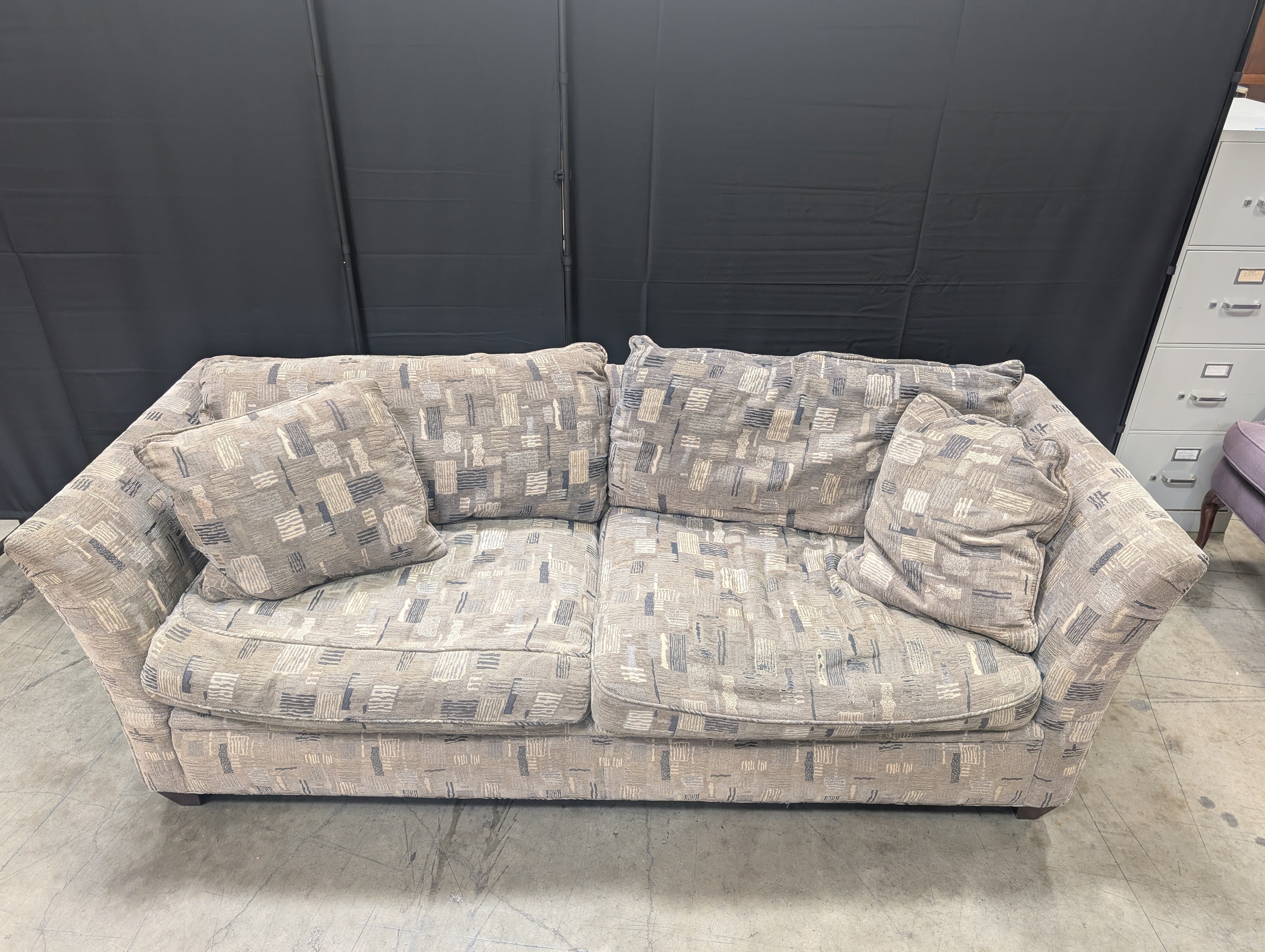 Upholstered Three-Seater Sofa with Abstract Geometric Pattern