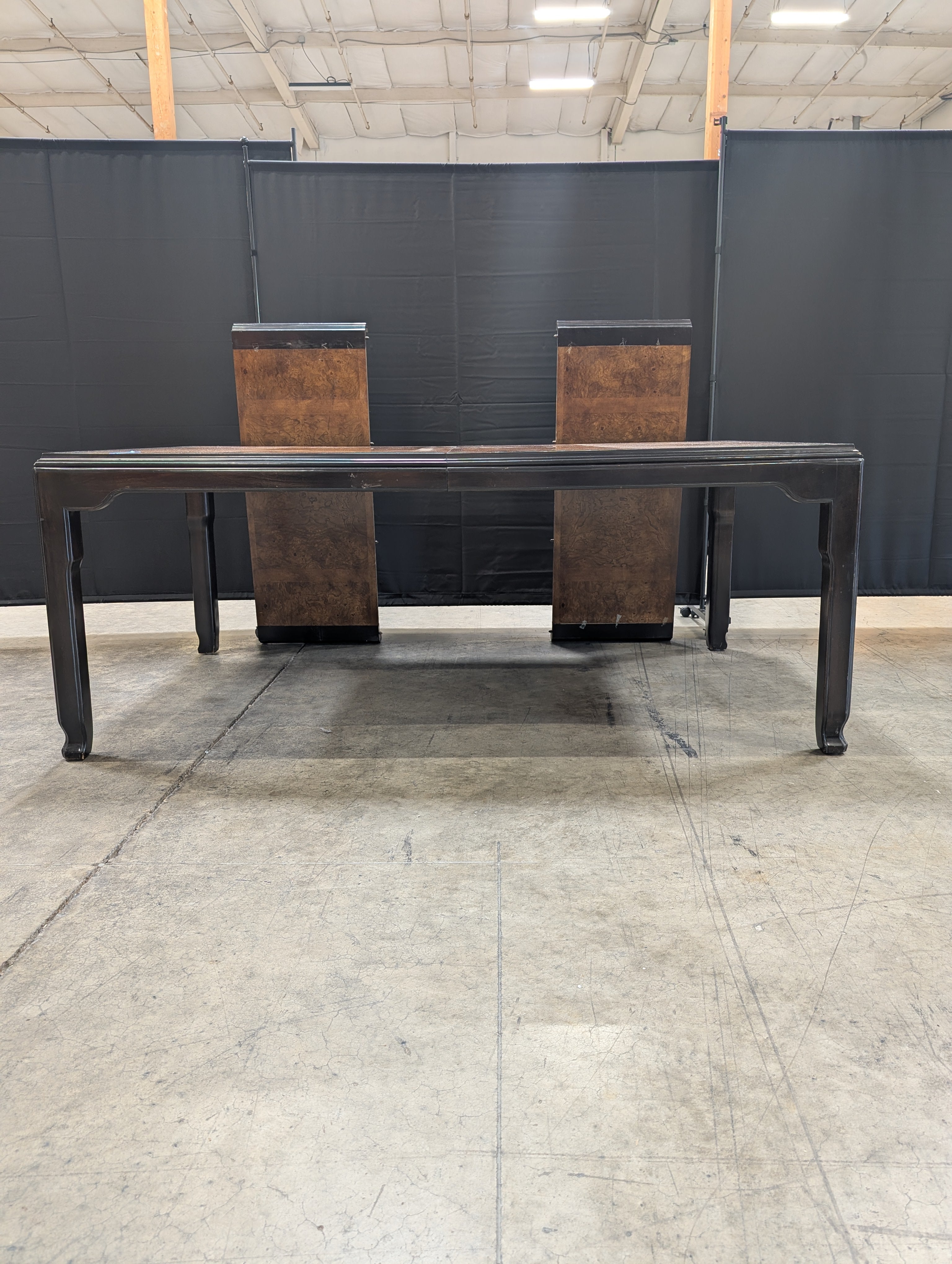 Rectangular Dark Hardwood Dining Table with Burl Wood Veneer Top