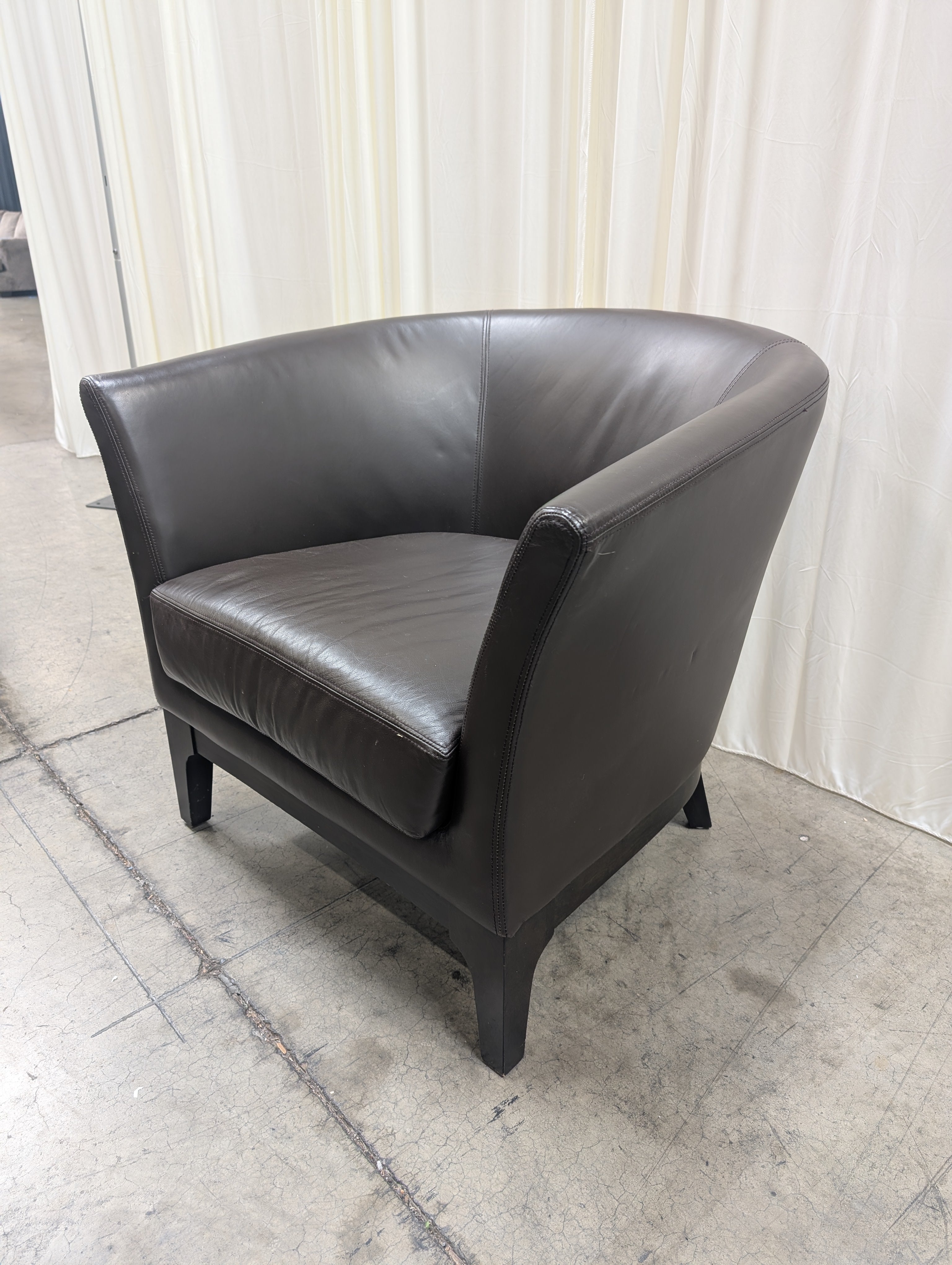 West Elm Brown Leather Barrel Back Club Chair