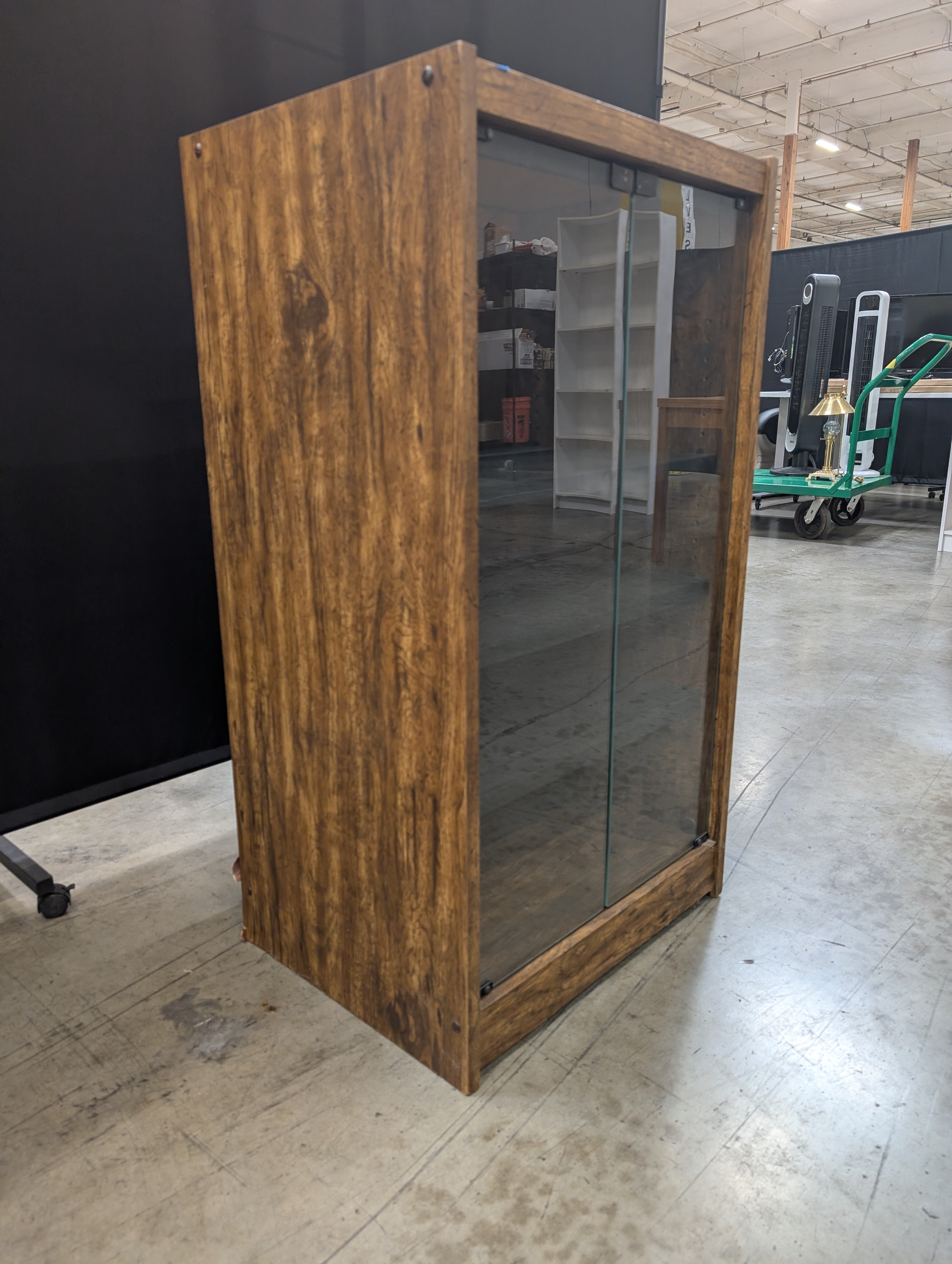 Mid-Century Style Wood Display Cabinet with Sliding Glass Doors