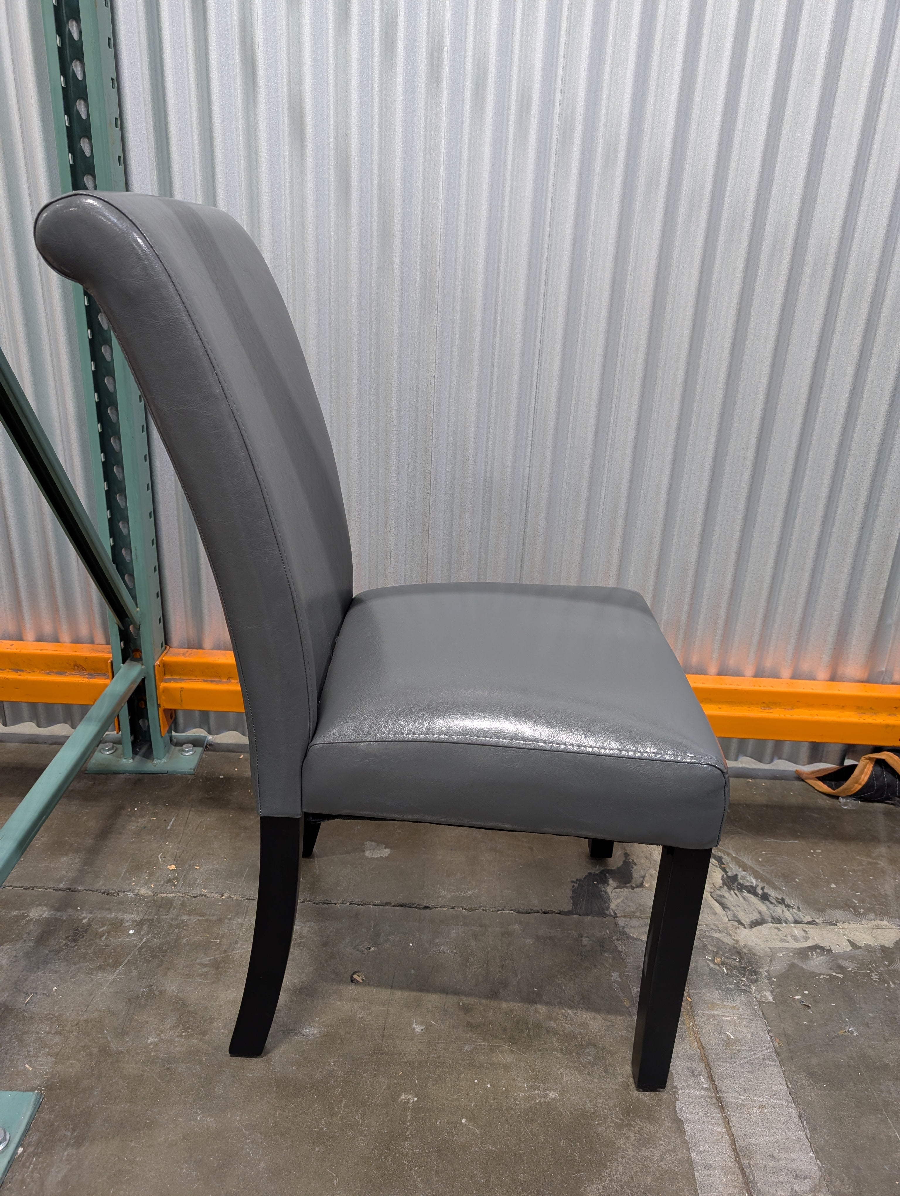 Set of Six Dark Grey Faux Leather Dining Chair with Wood Legs