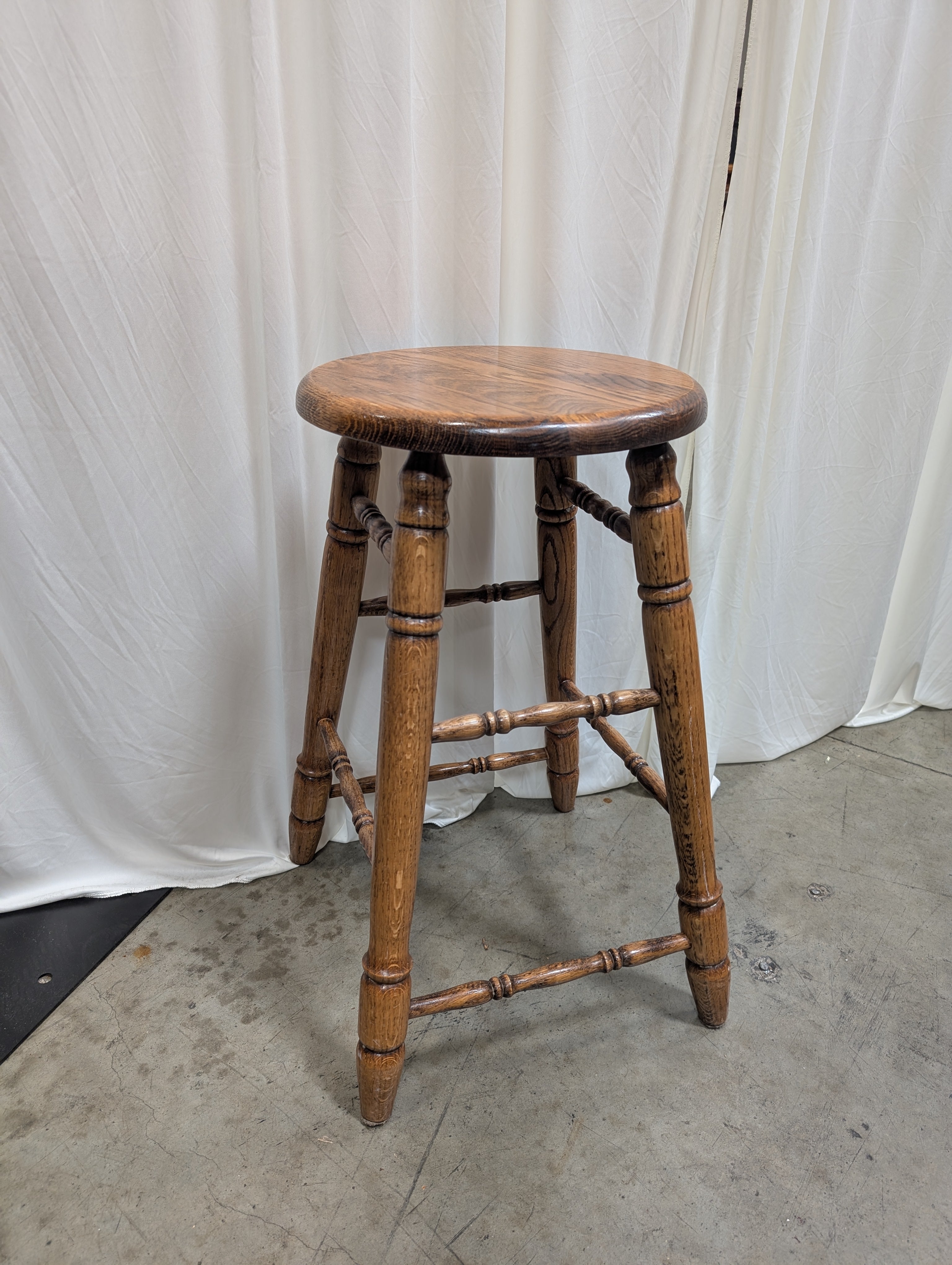 Round Solid Wood Stool with Turned Legs