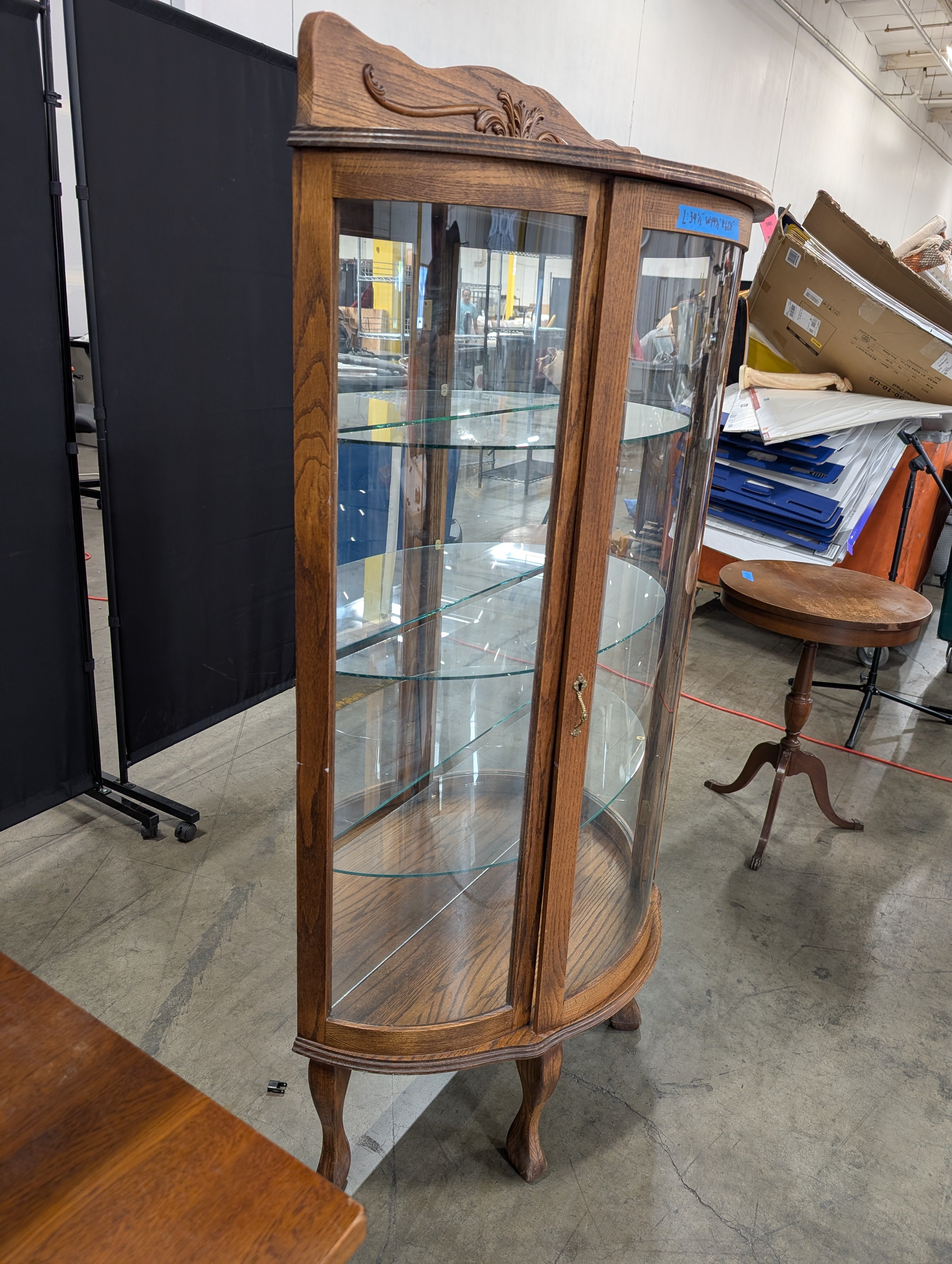 Vintage Oak Bowfront China Cabinet with Glass Shelves