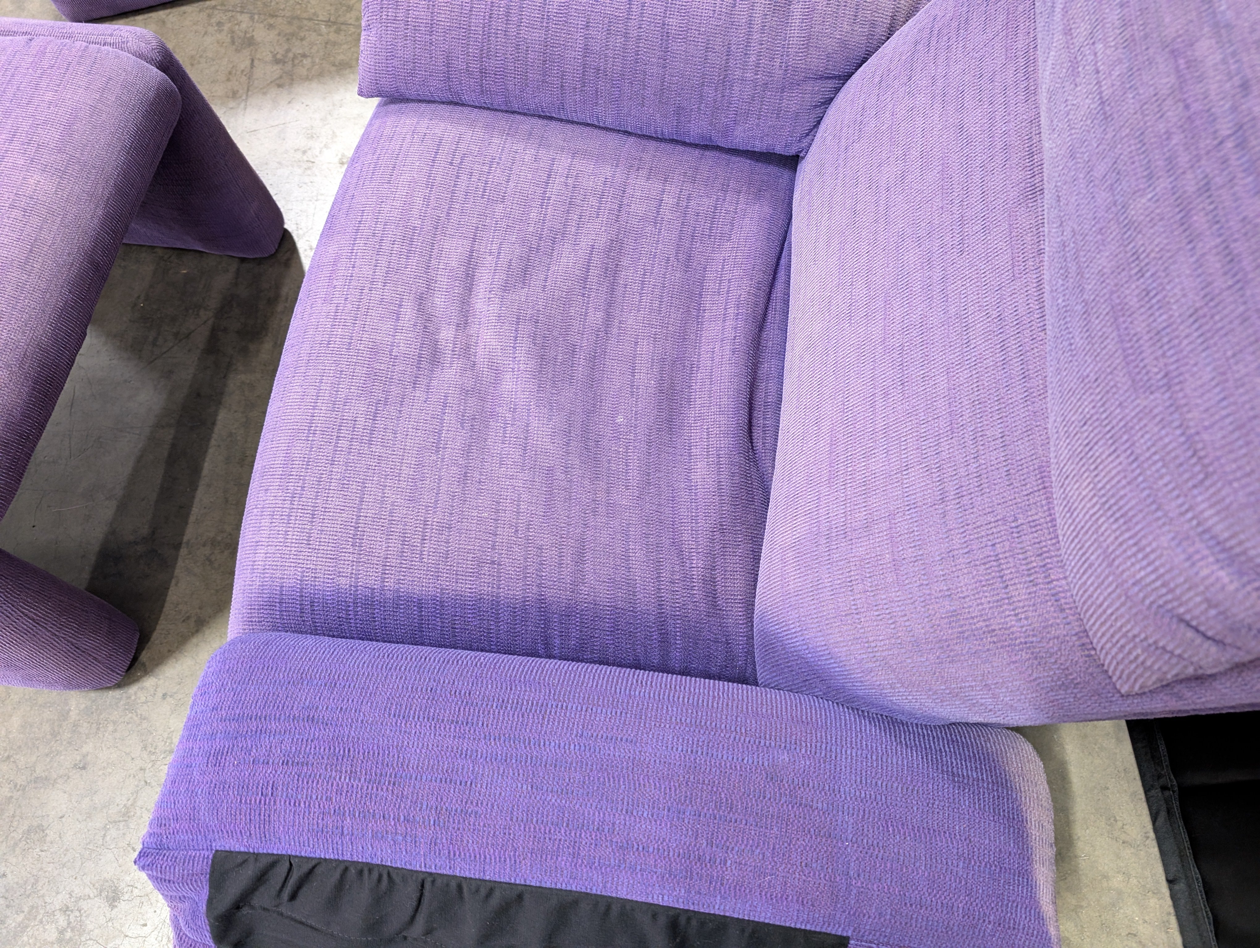 Used Purple Fabric Armchair with Matching Ottomans