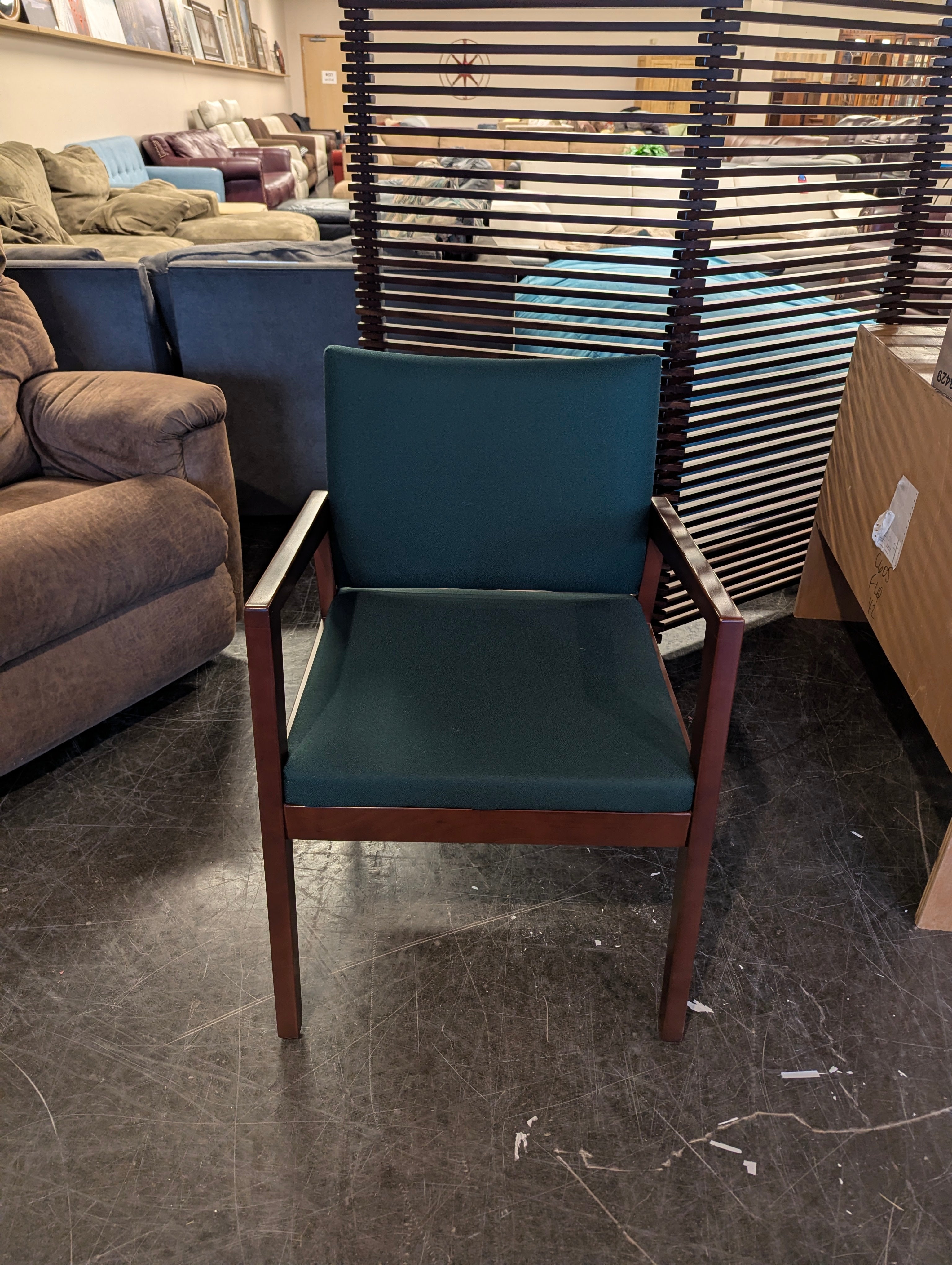 Sturdy Wood Frame Guest Chair with Dark Green Upholstery