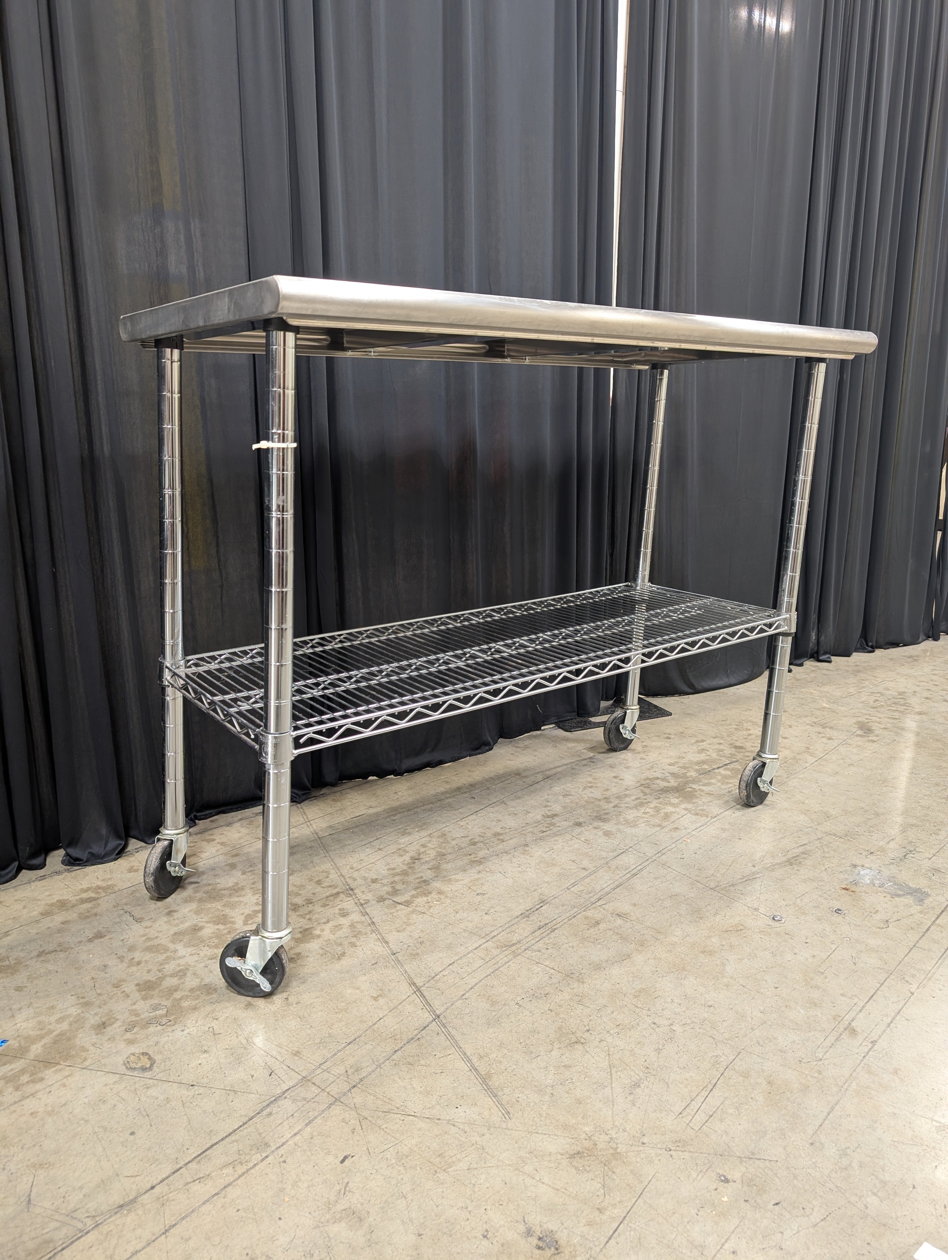 Silver Stainless Steel Kitchen Cart with Wire Shelf