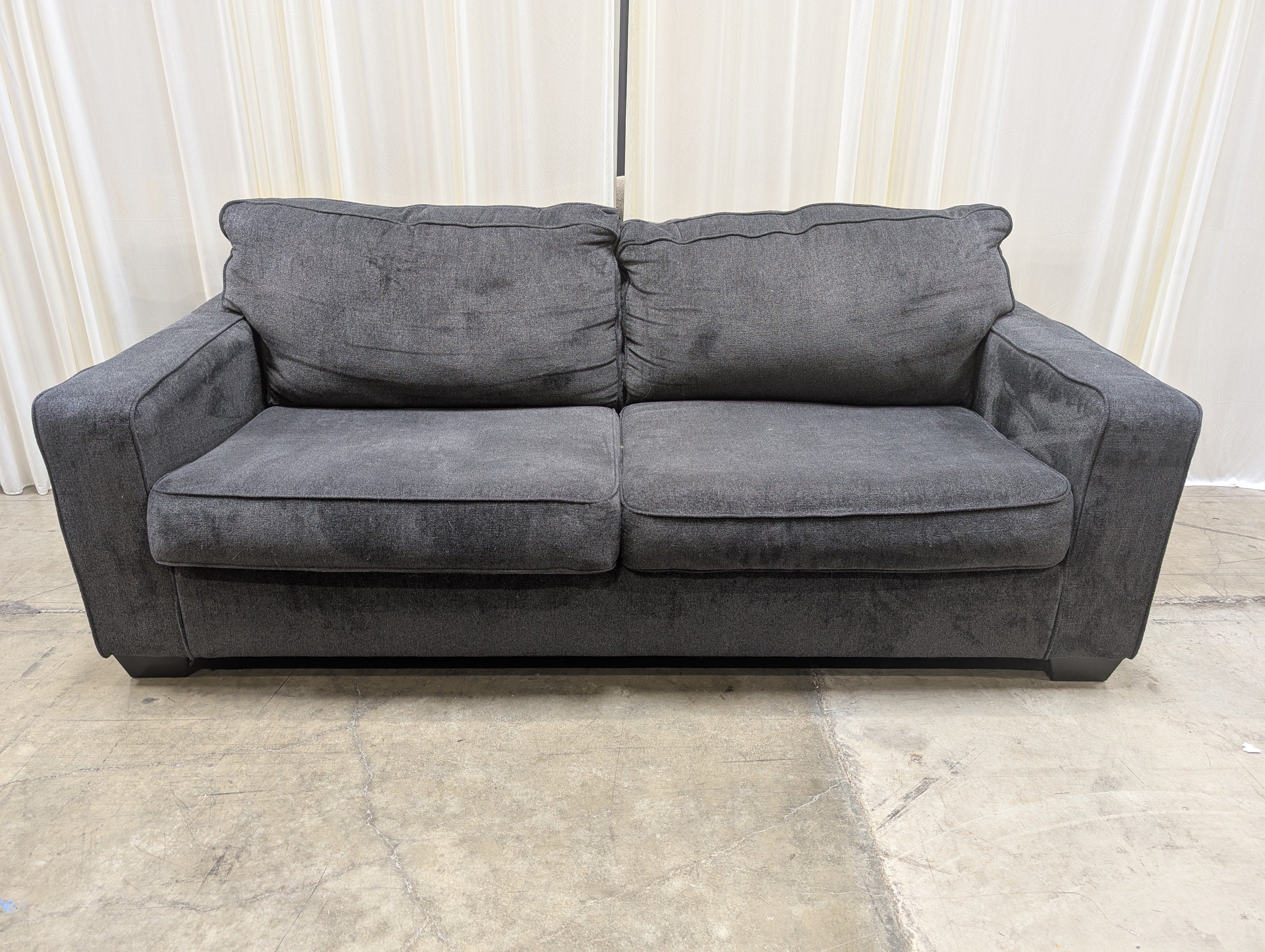 Grey Upholstered Couch with Square Arms