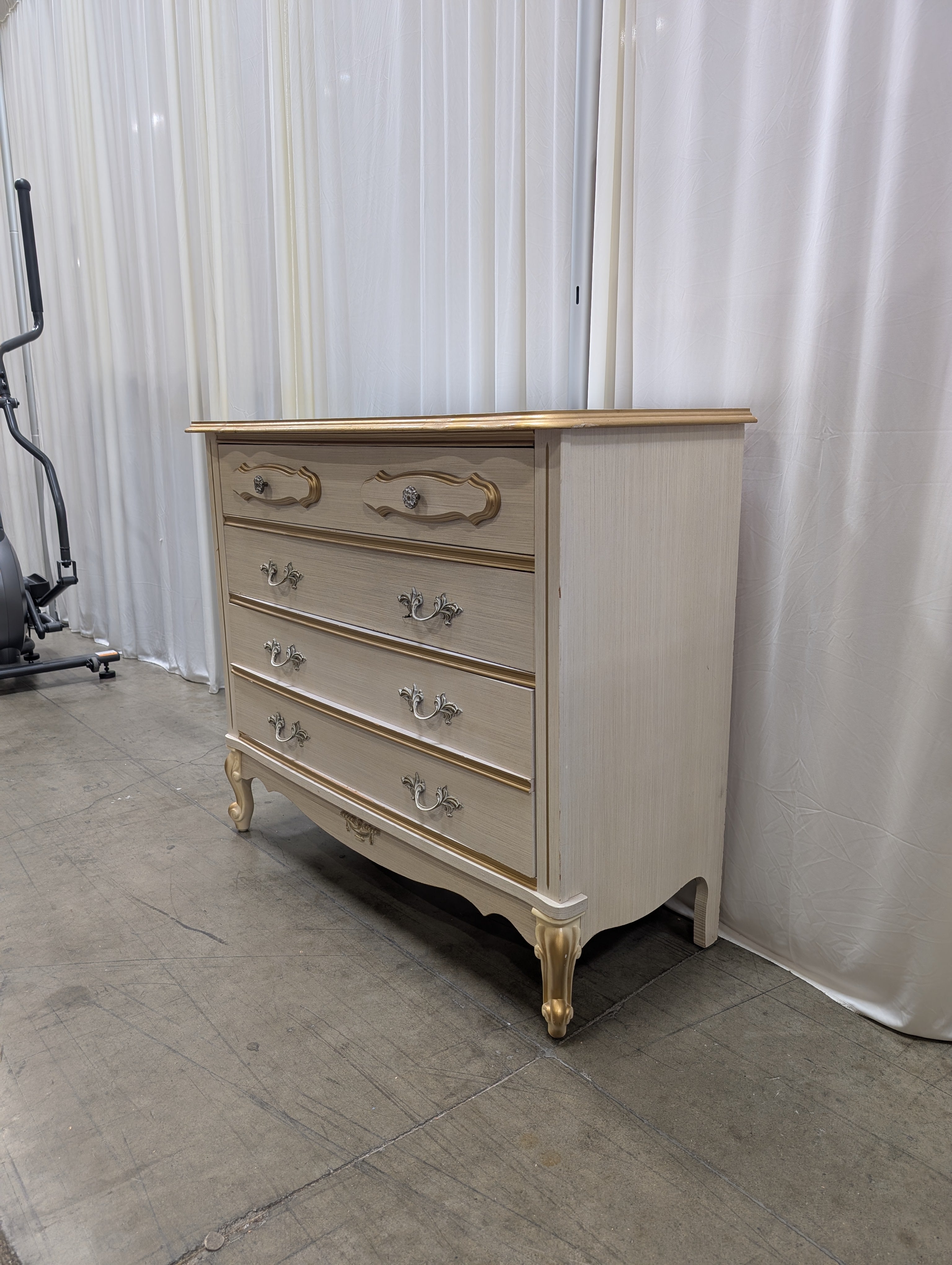 French Provincial Cream Wood Dresser with Gold Trim