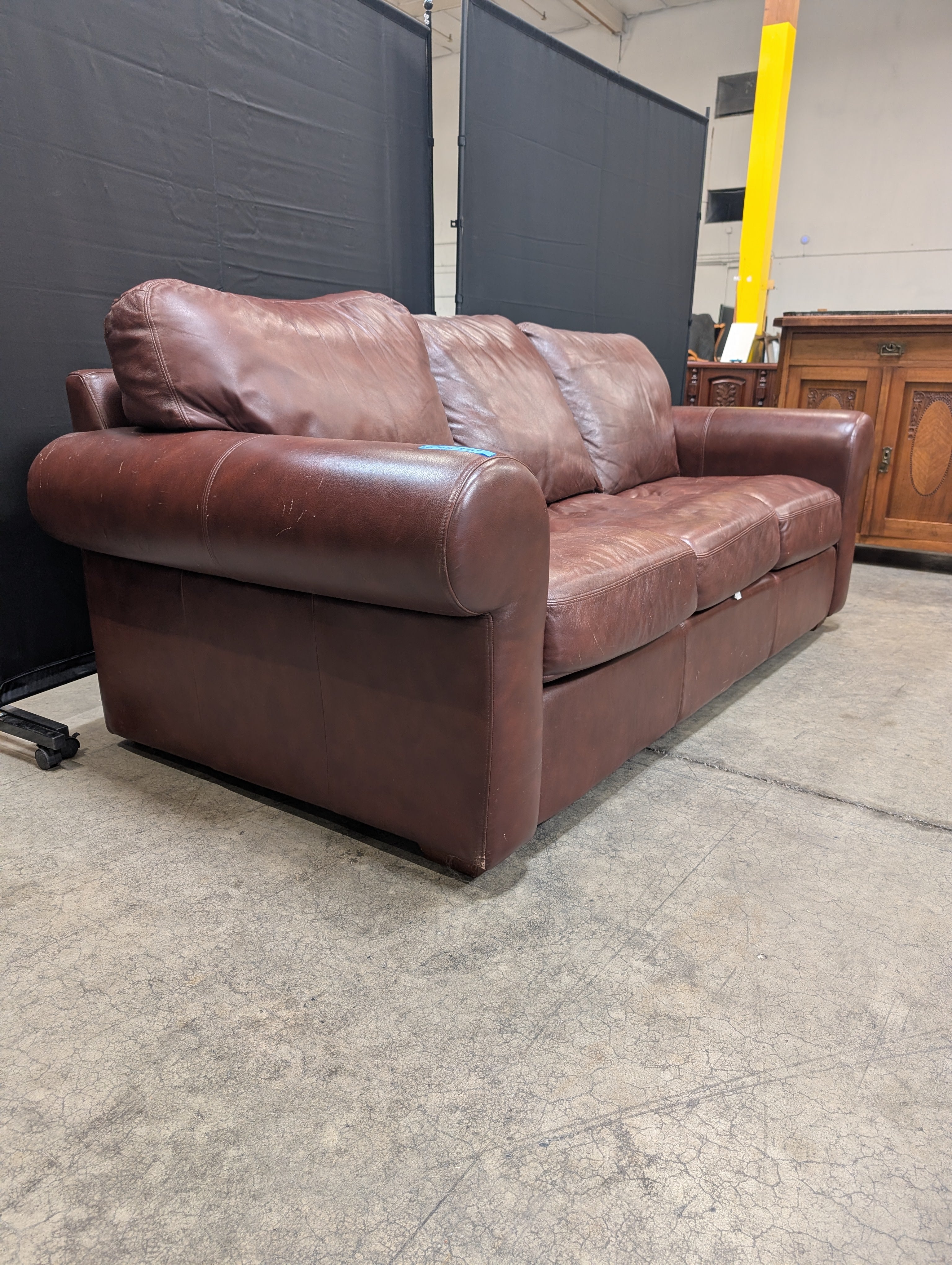 Legacy Leather Three-Cushion Burgundy Leather Sofa
