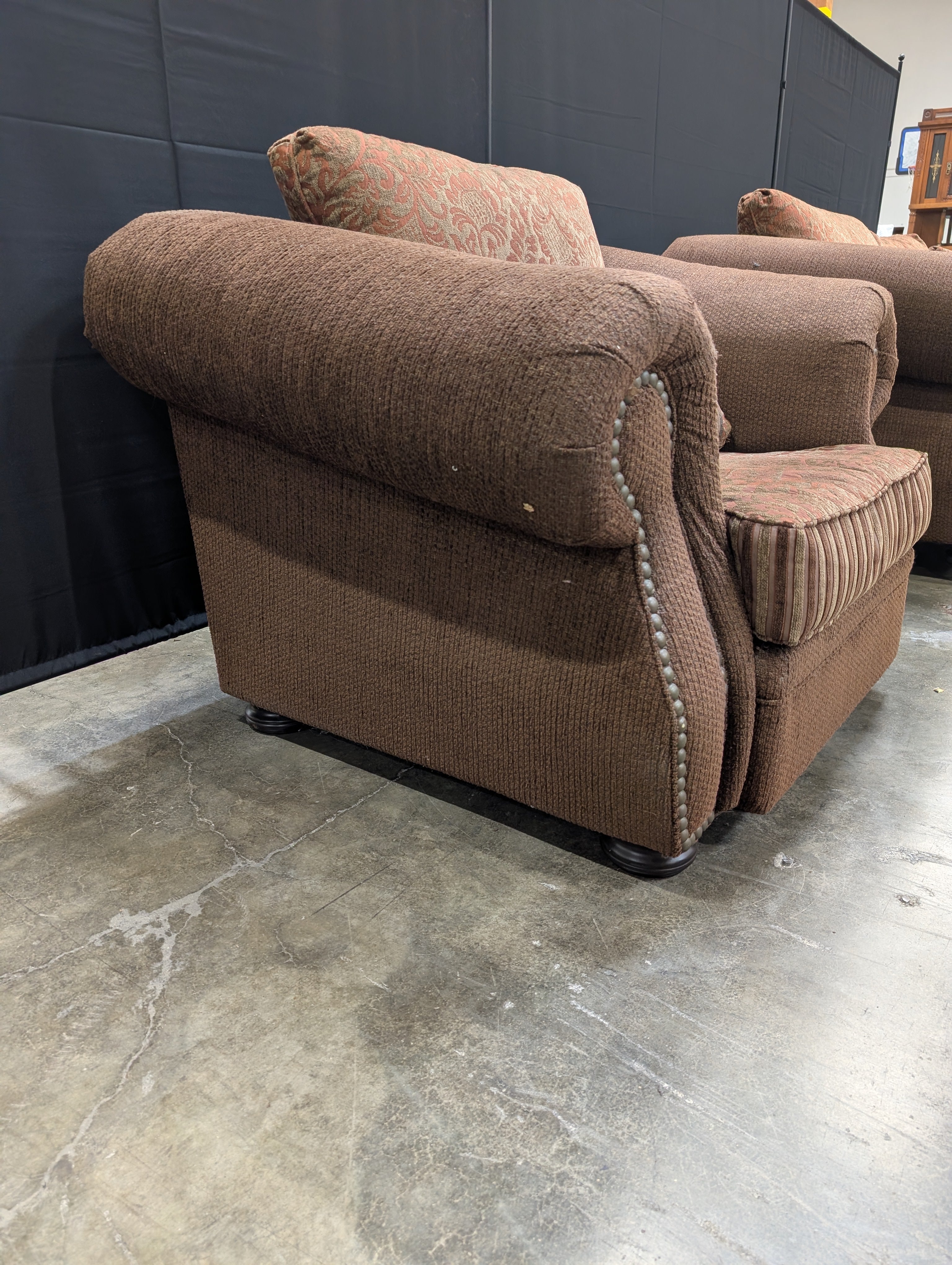 Textured Brown Upholstered Club Chair with Nailhead Trim