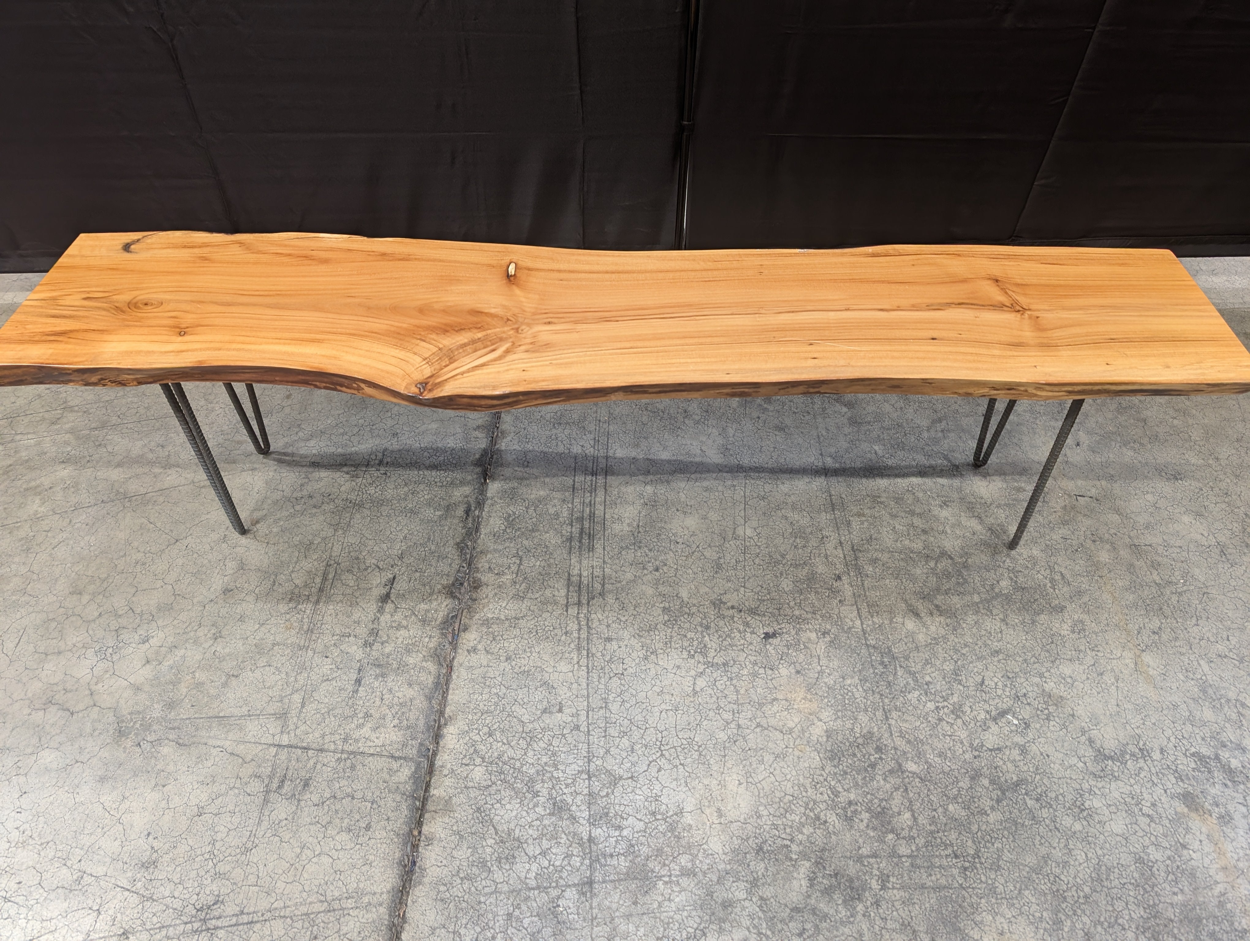 Rustic Live Edge Wood Slab Bench with Hairpin Legs