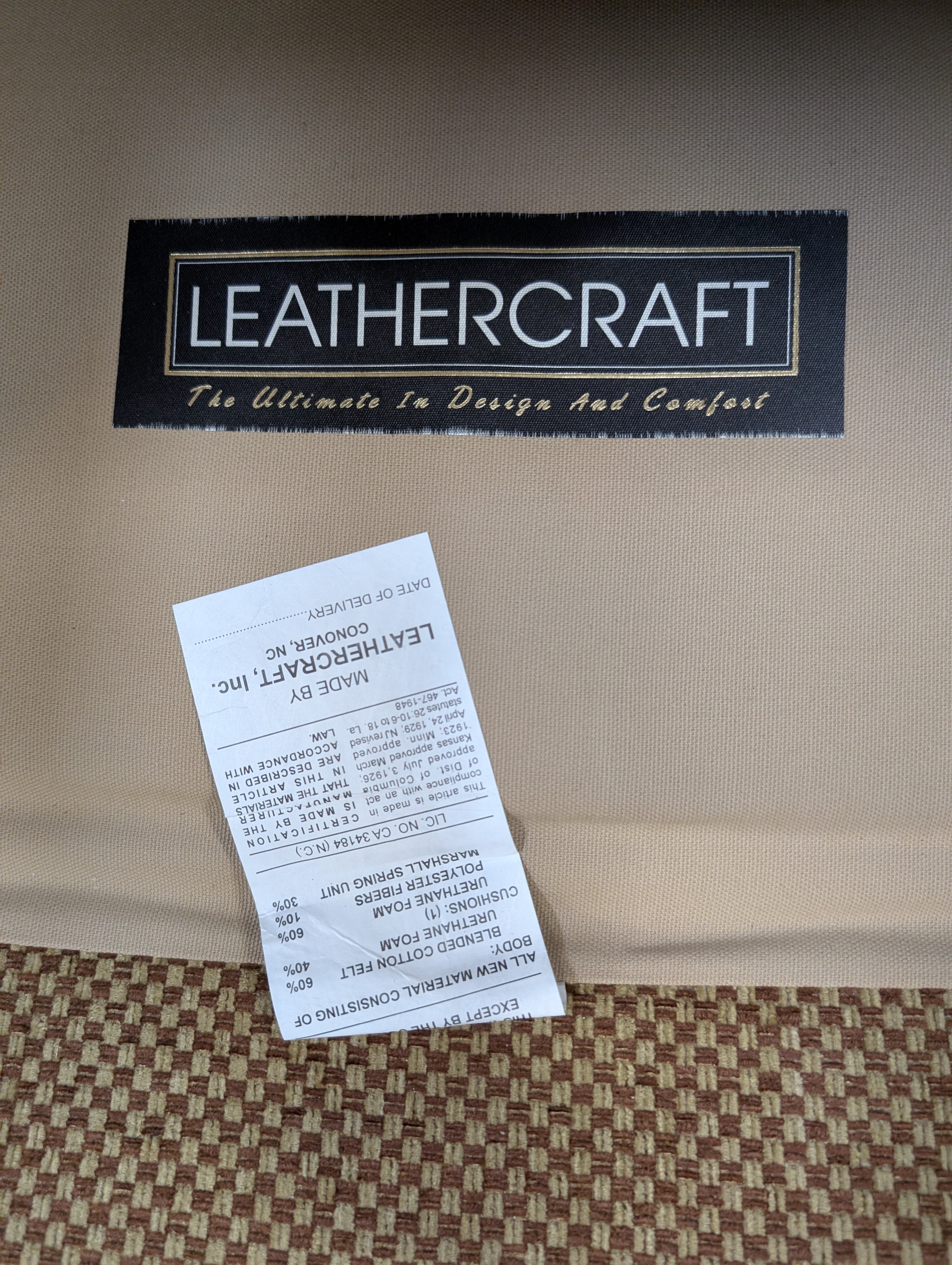 Leathercraft Brown Patterned Fabric Recliner with Tufted Back and Nailhead Trim