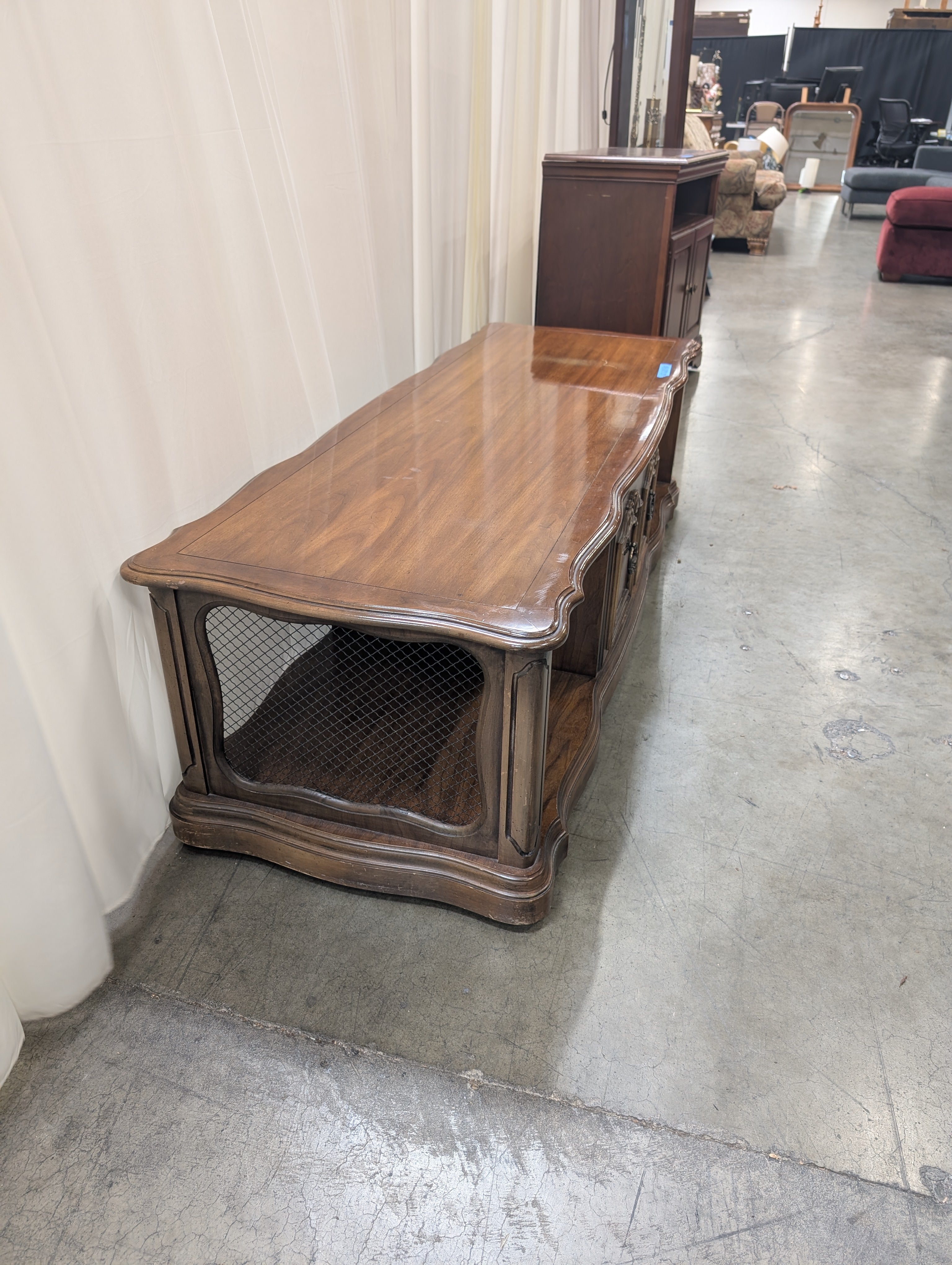Traditional Dark Wood Coffee Table with Ornate Hardware