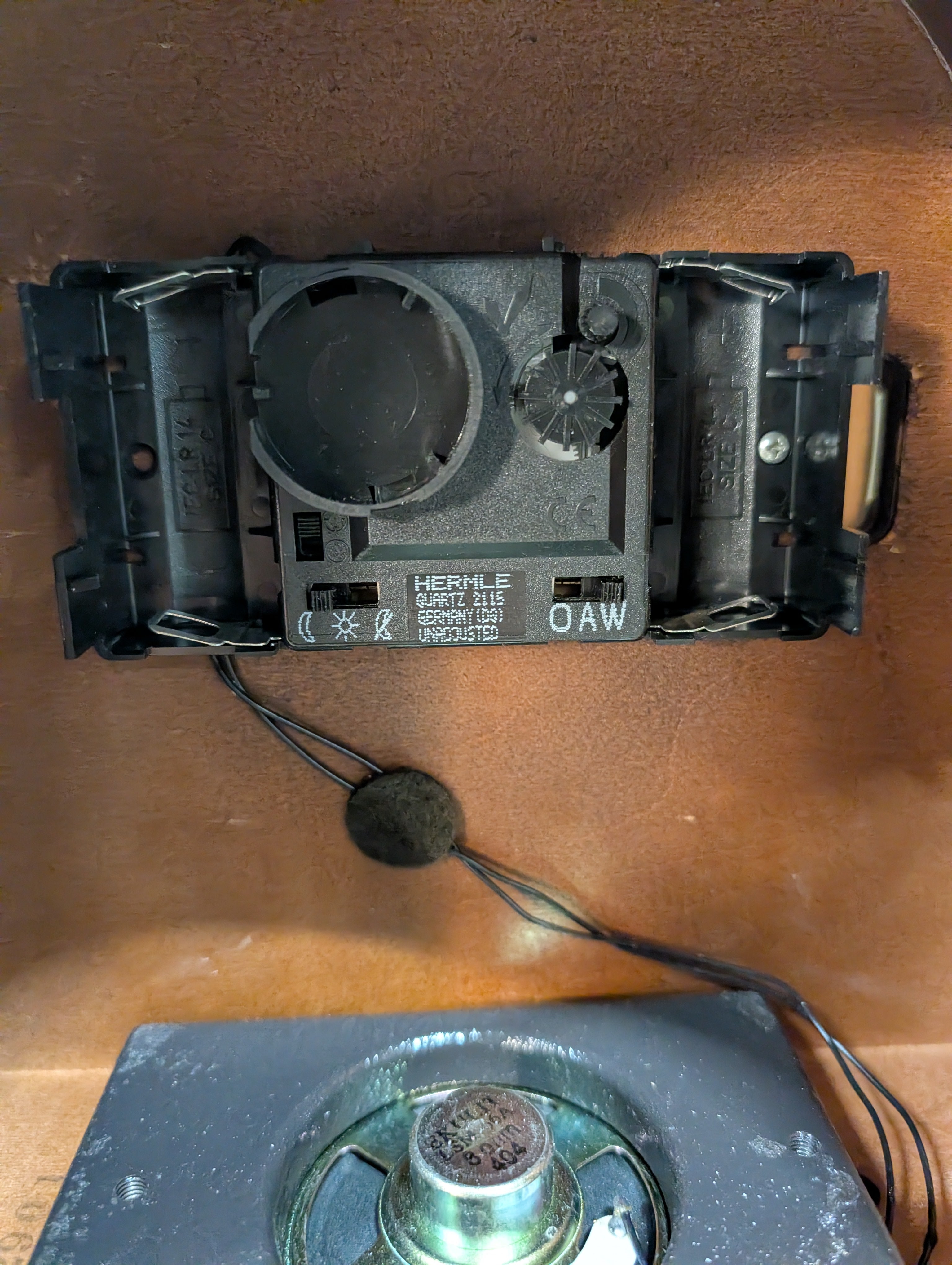 Curved Dark Wood Table Clock with Brass Tone Bezel