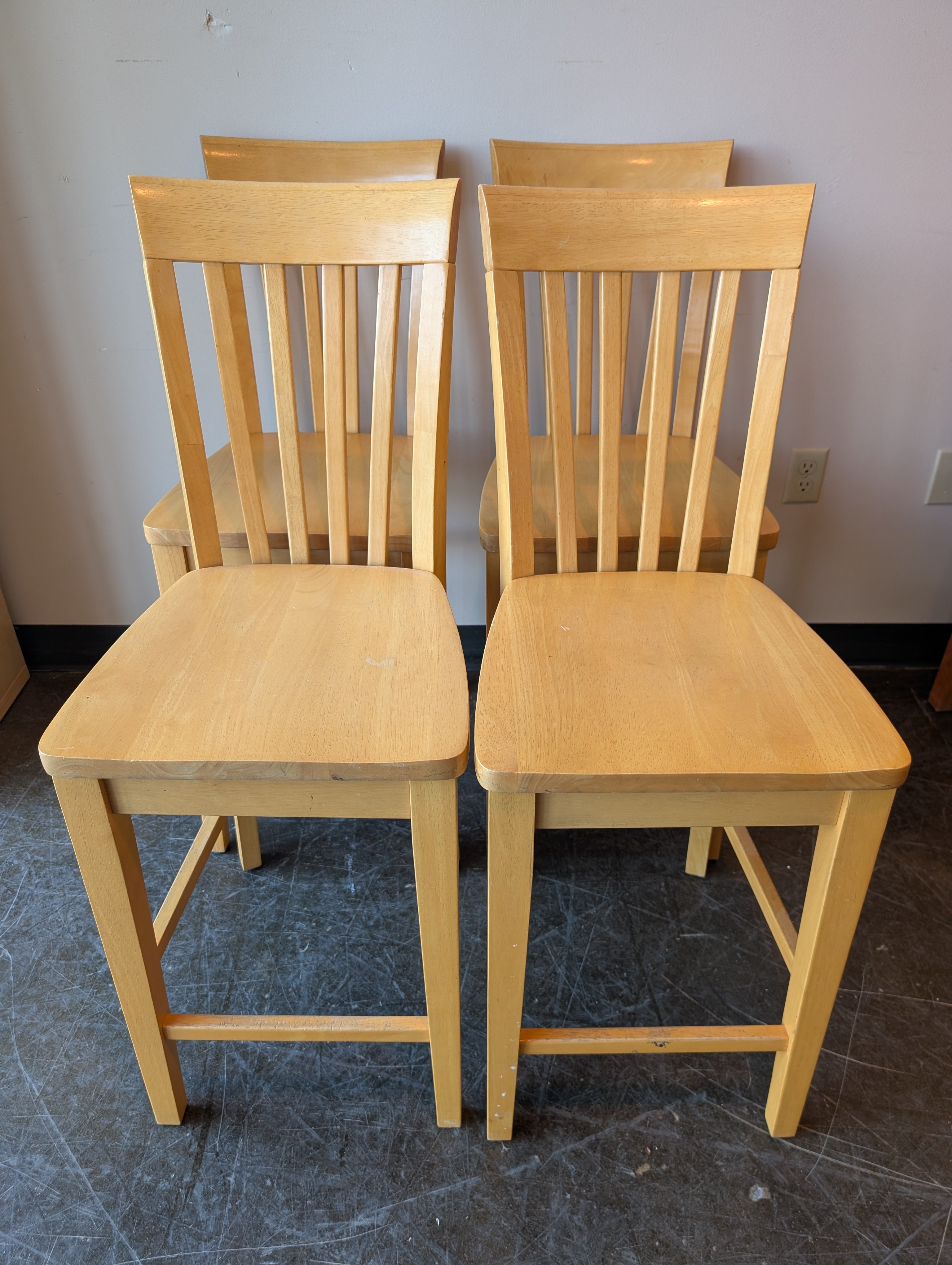 Set of four- Sturdy Natural Wood Slat Back Chairs