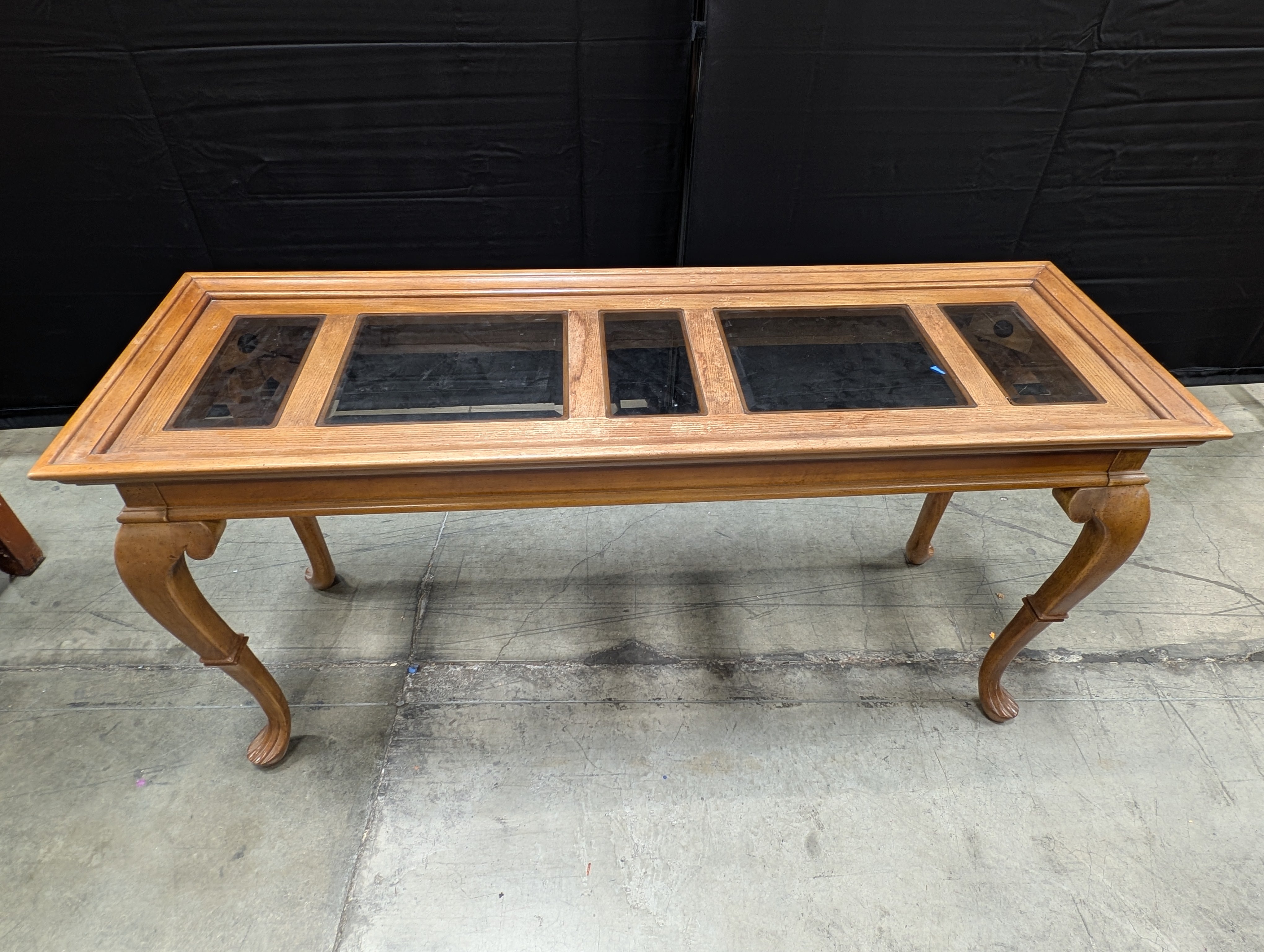 Hardwood Entryway Table with Inset Glass Top