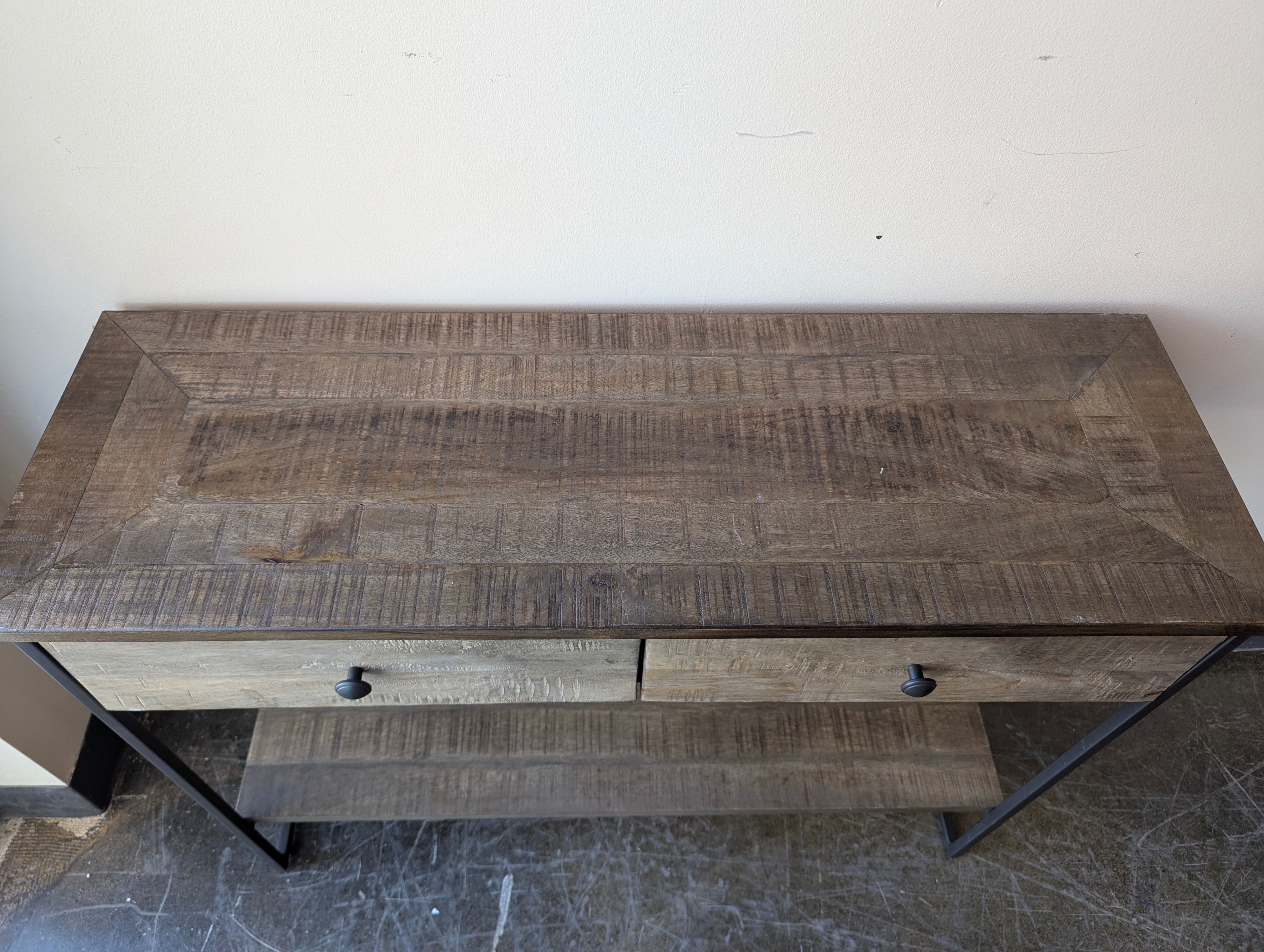 Rustic Farmhouse Console Table with Metal Frame