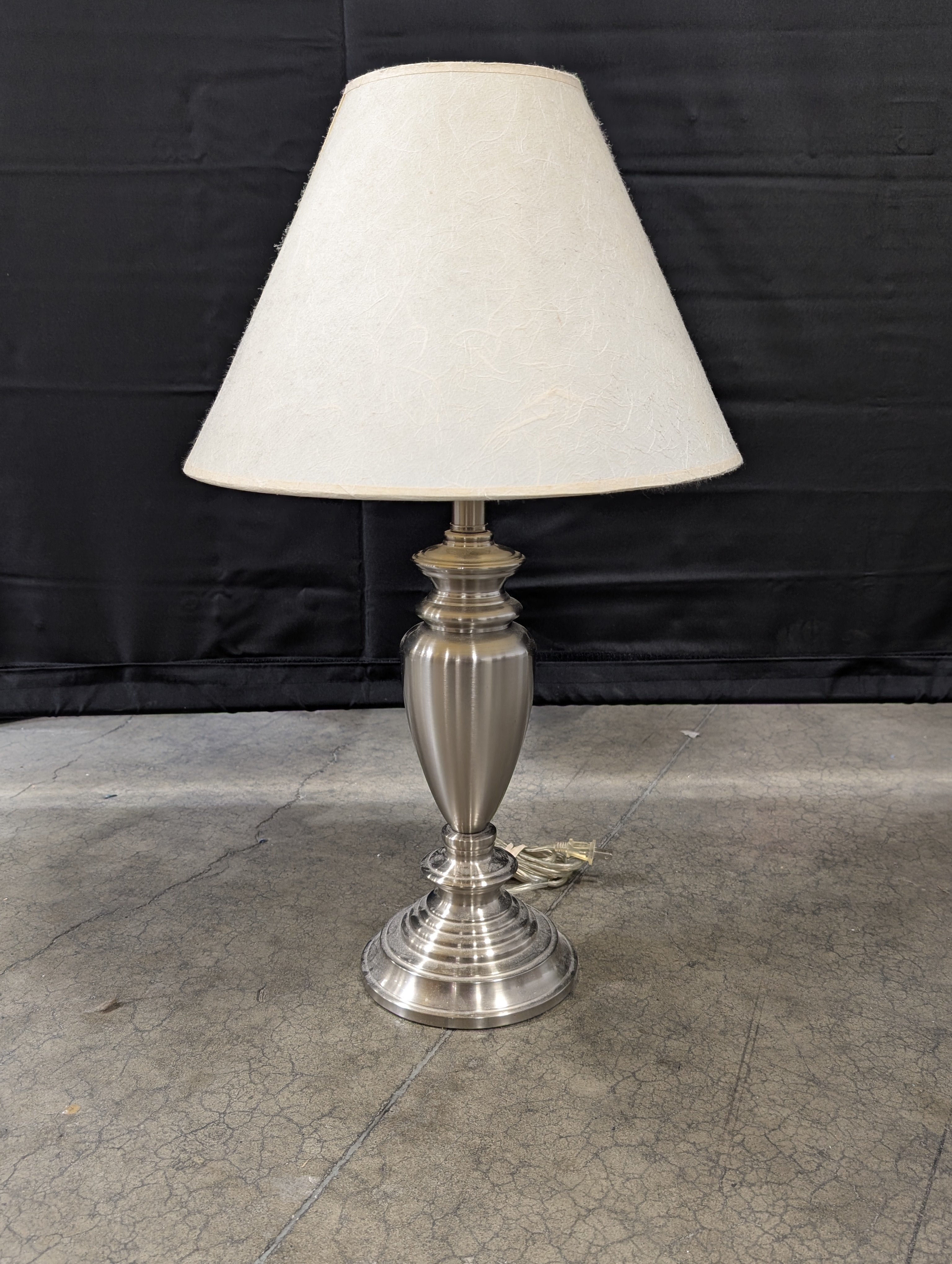 Brushed Silver Tone Table Lamp with Conical Fabric Shade