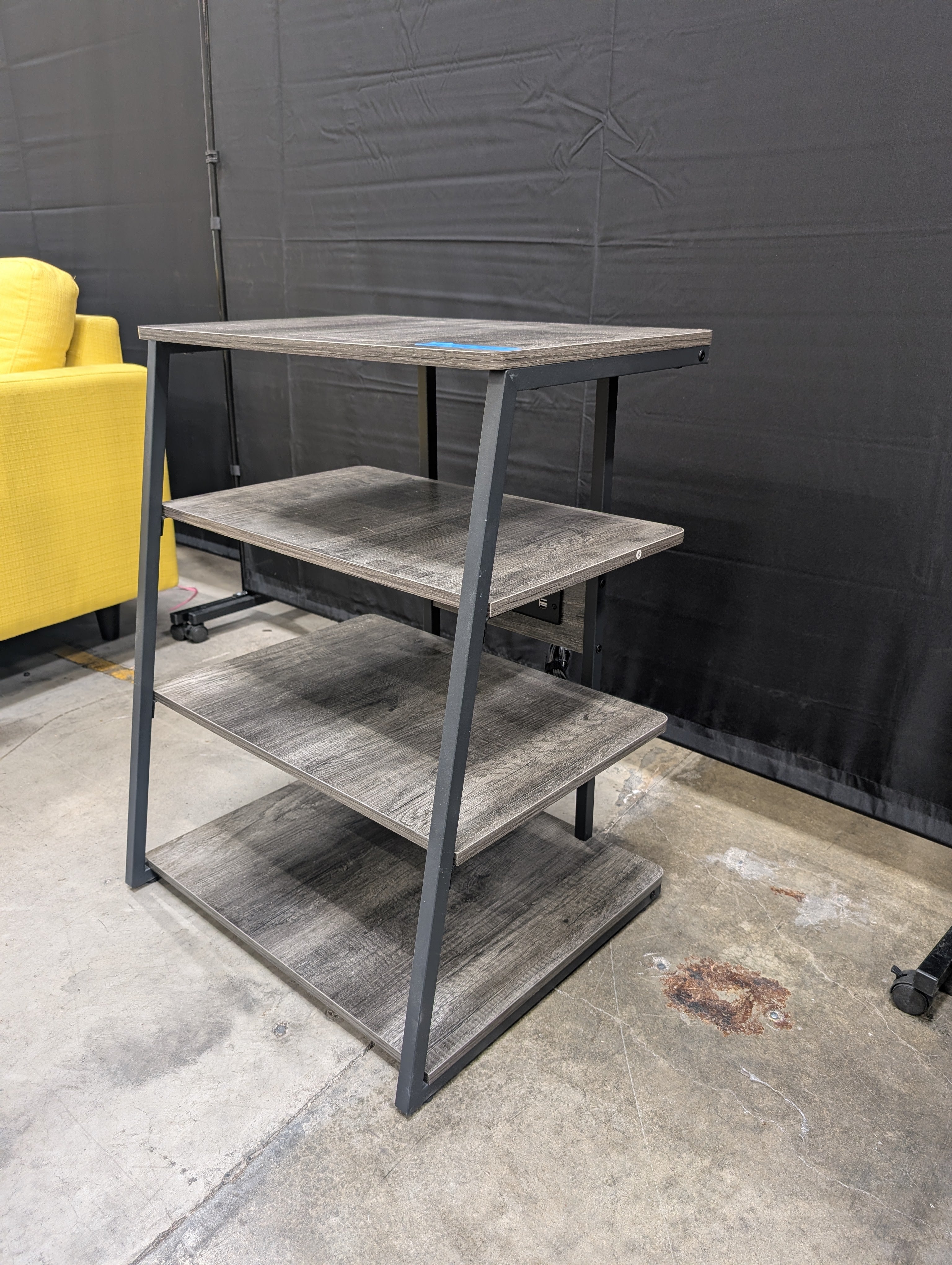 Four-Tier Gray Wood Grain Bookcase with Metal Frame