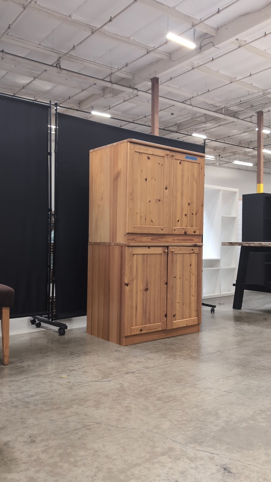 Rustic Pine Wood Storage Cabinet with Double Doors