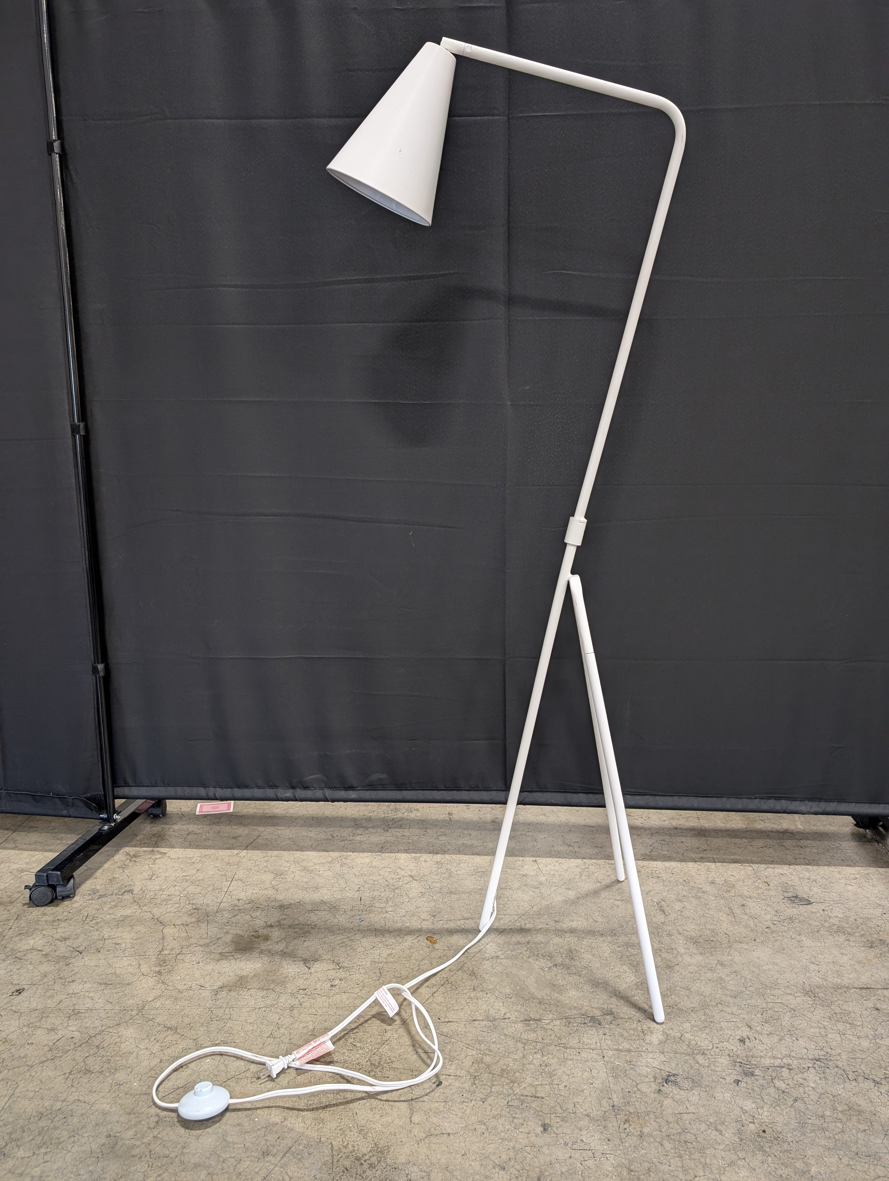 White Metal Arc Floor Lamp with Conical Shade