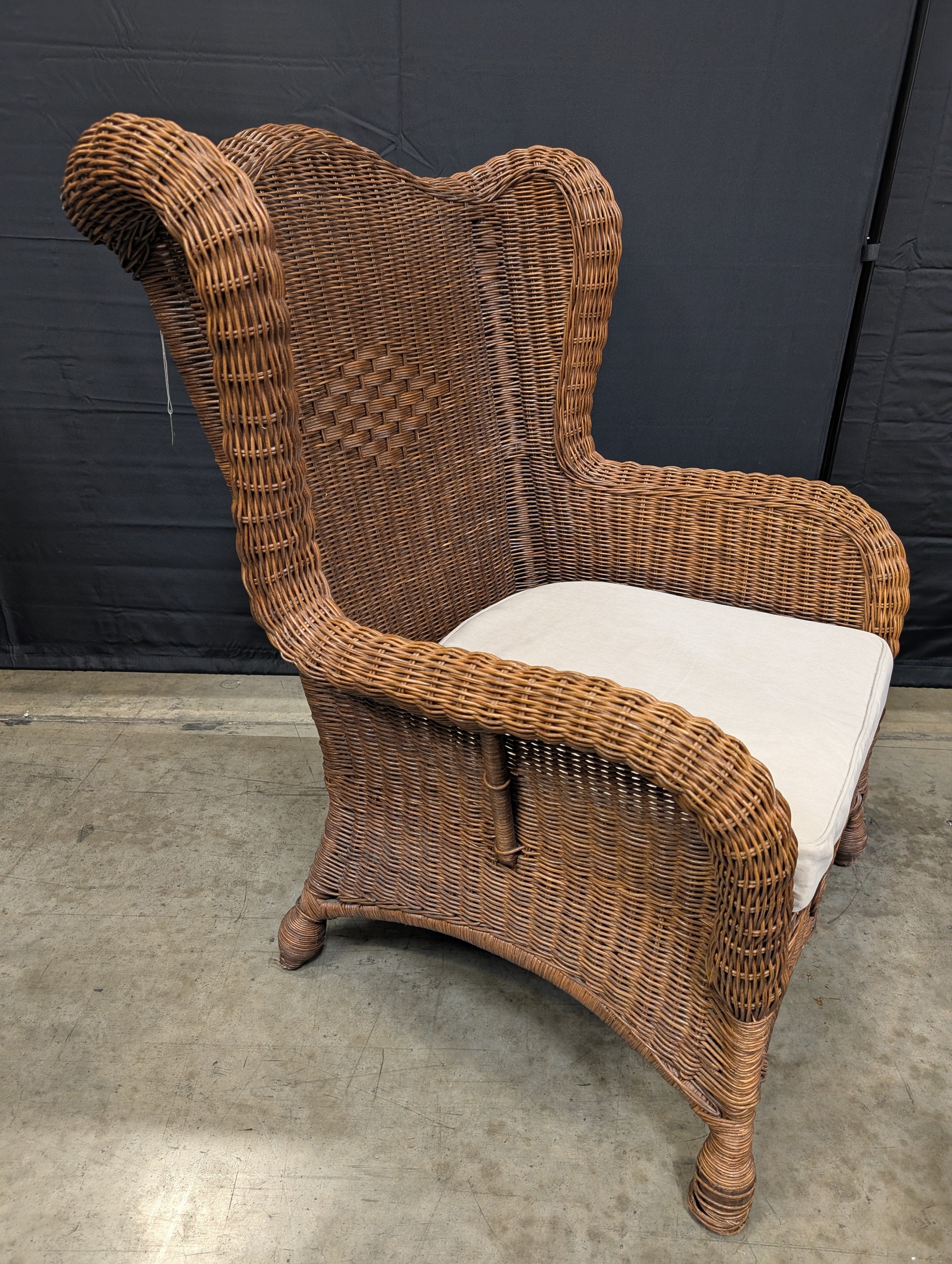 Vintage Wicker High-Back Armchair with Sunflower