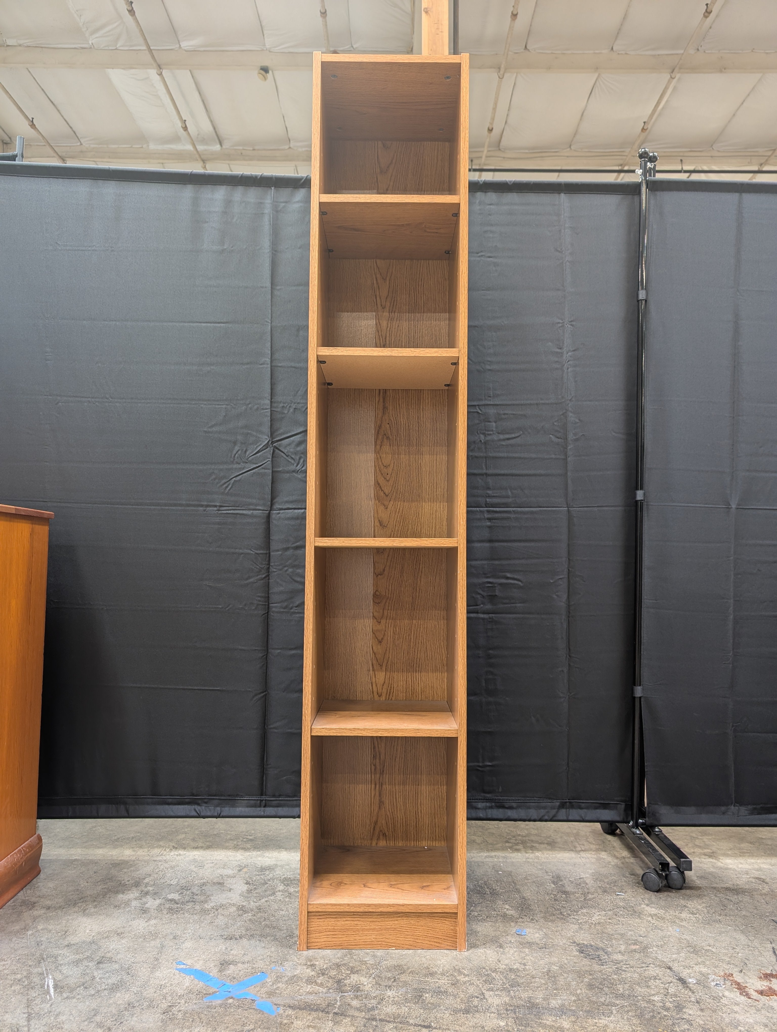 Narrow Five-Shelf Wood Grain Bookcase
