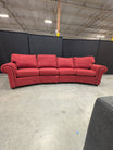 Curved Red Textured Fabric Couch with Nailhead Trim