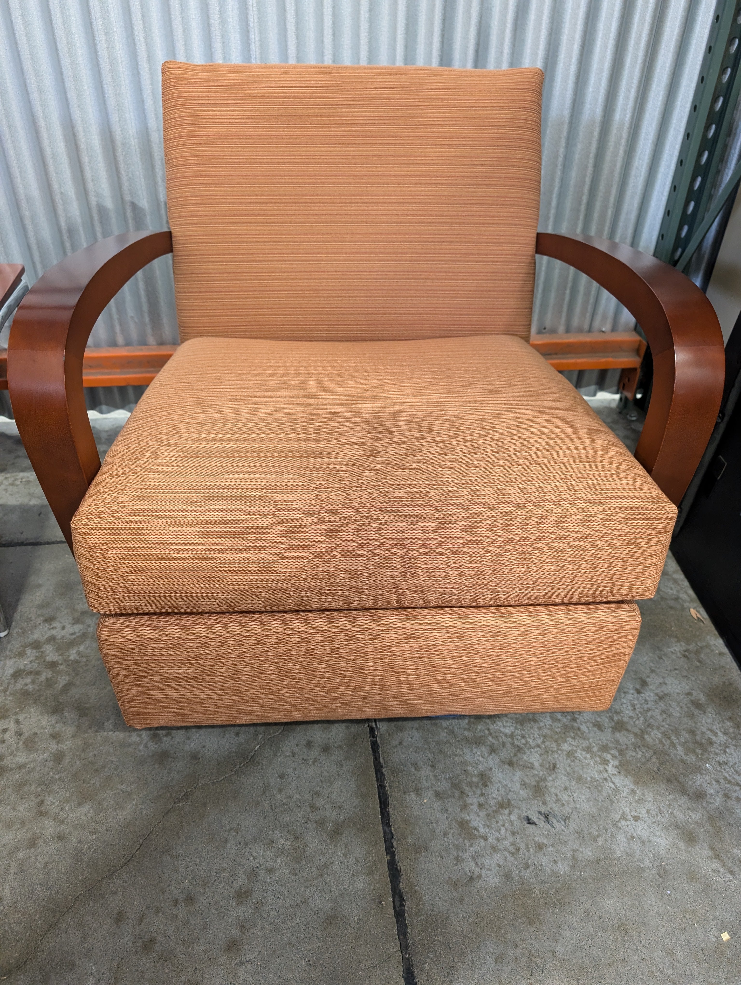 Warehouse sale-- Mid-Century Style Upholstered Club Chair with Curved Wood Arms